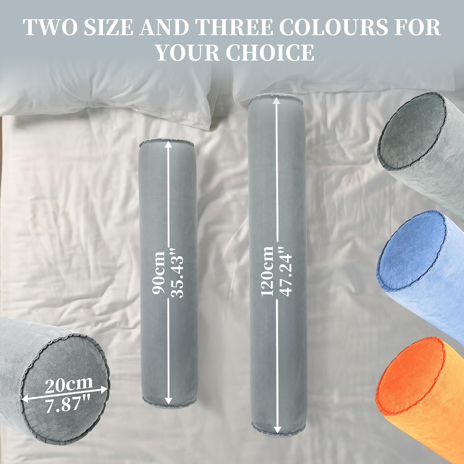 ONTYZZ Inflatable Long Body Pillow, Long Pillow for Bed, Oval Bolster Pillow for Good Sleeping and Back/Neck Support, 1pcs Grey