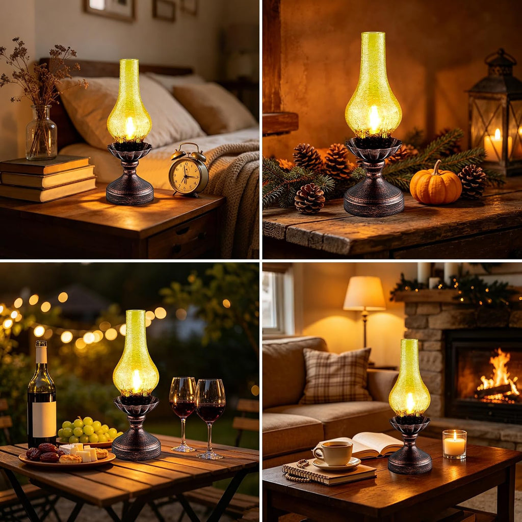 Vintage Table Lamp, Touch Control & 3-Way Dimmable Rustic Retro Farmhouse Bedside Lamp with Amber Glass Shade and LED Bulb for Bedroom…
