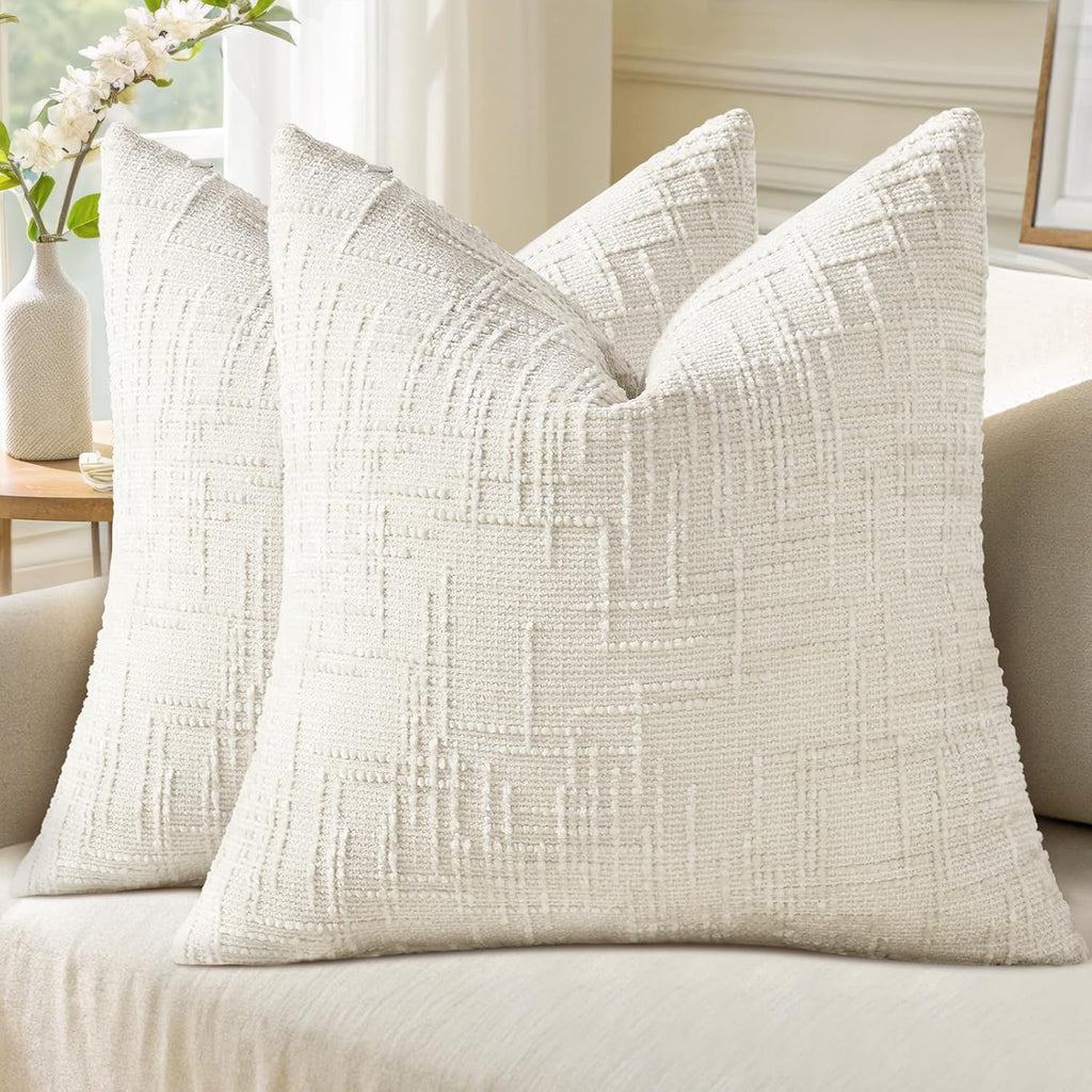 decorUhome Summer Cream White Chenille Throw Pillow Covers 18x18 Set of 2 Textured Cozy Slubby Couch Pillow Covers Modern Farmhouse Boho De…