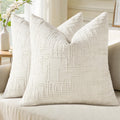 decorUhome Summer Cream White Chenille Euro Sham Throw Pillow Covers 22x22 Set of 2 Textured Soft Cozy Slubby Couch Pillow Covers Modern Fa…