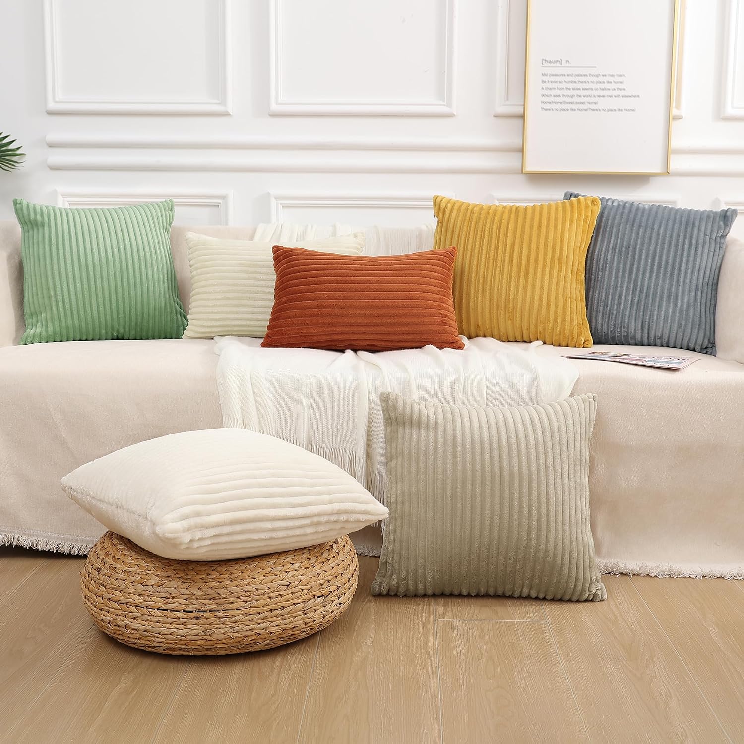 SimmoreHomeDecor Simmore Decorative Summer Throw Pillow Covers 26x26 Set of 2, Soft Natural Plush Flannel Double-Sided Fluffy Couch Euro Sh…