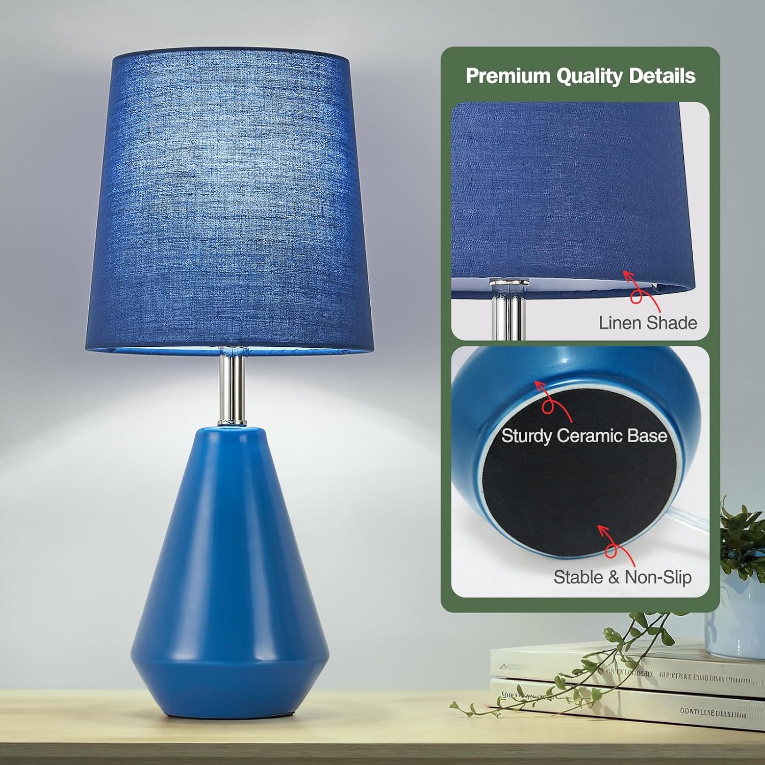 Small Bedside Table Lamp for Bedroom-Reading Desk Lamp Set of 2, with 3 Color Temperatures,15.5" Nightstand Ceramic Lamp with Fabric Shade…