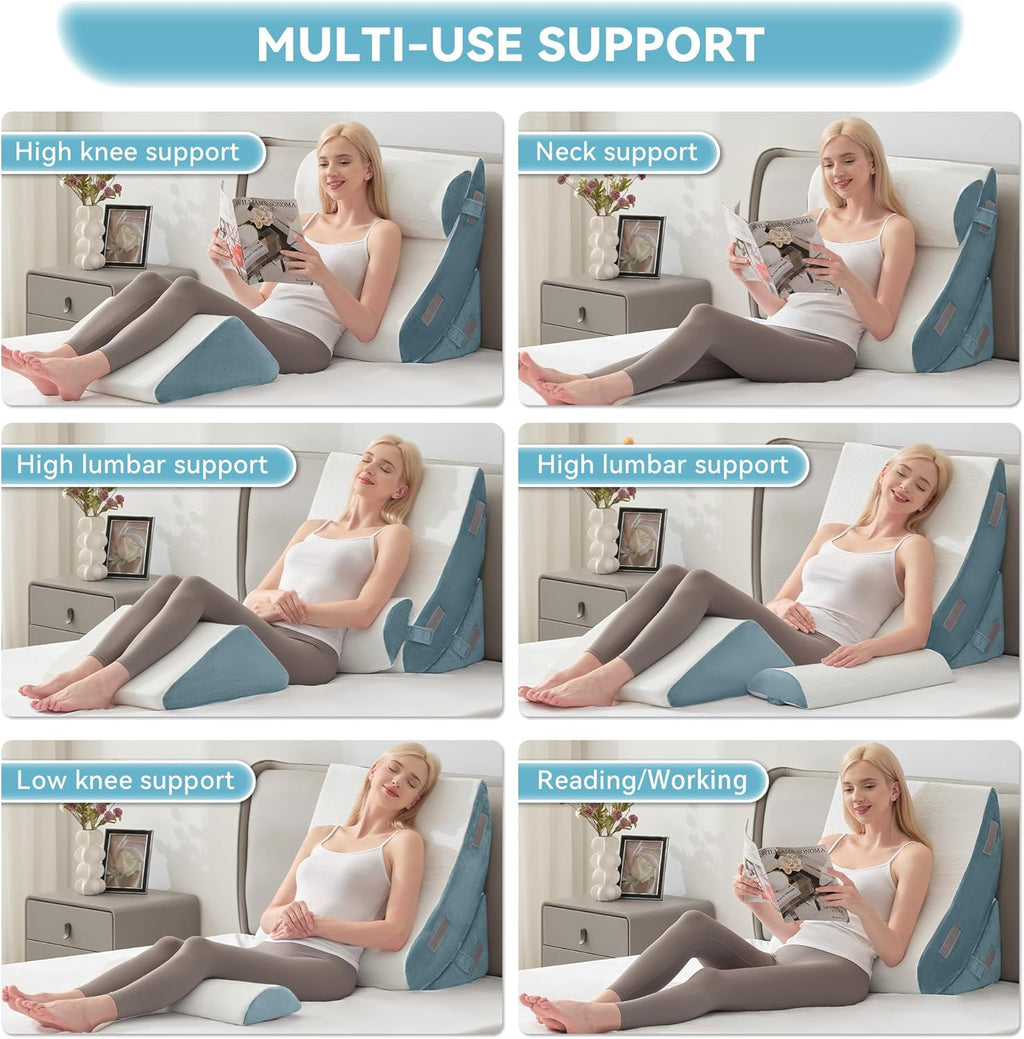 KINGFUN-Anexcitingoption Kingfun 4PCS Orthopedic Bed Wedge Pillow Set for After Surgery, Memory Foam Support Pillow for Back, Neck and Leg…