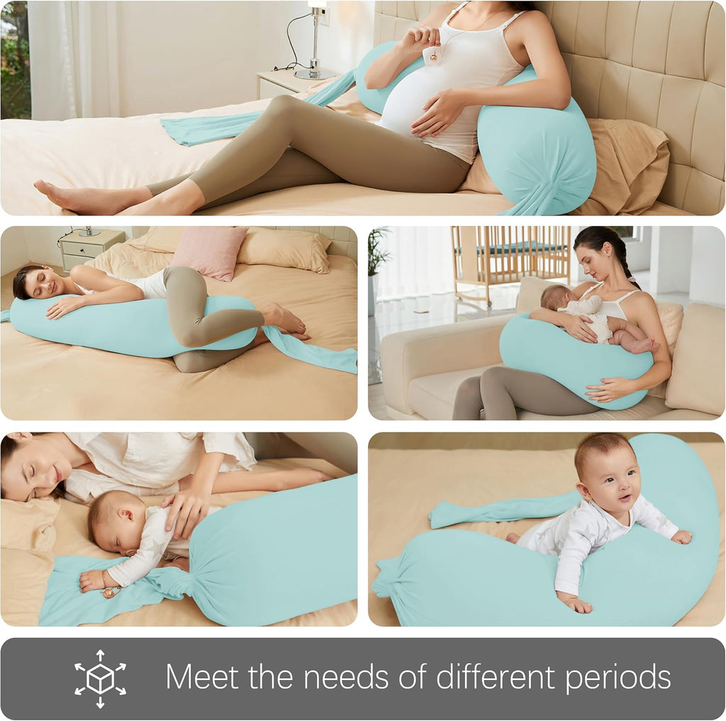 Moonpark MOON PARK Pregnancy Pillow - Incredibly Smooth and Soft Cooling Cover I Shaped Full Body Maternity Pillow with Removable Cover - S…