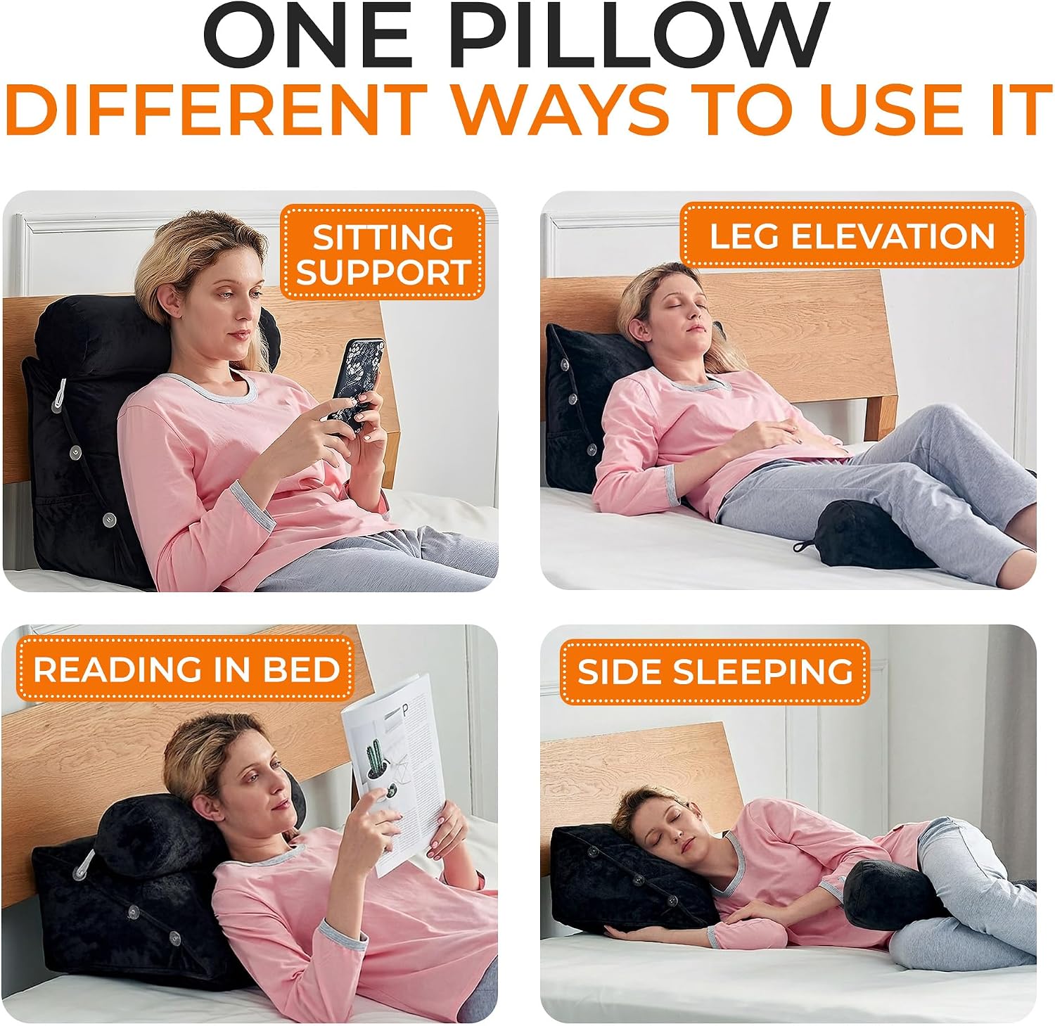 Cheer Collection Reading Wedge Pillow - Adjustable Wedge Reading Pillow with Neck Support, Hollow Fiber-Filled Backrest Pillow for…