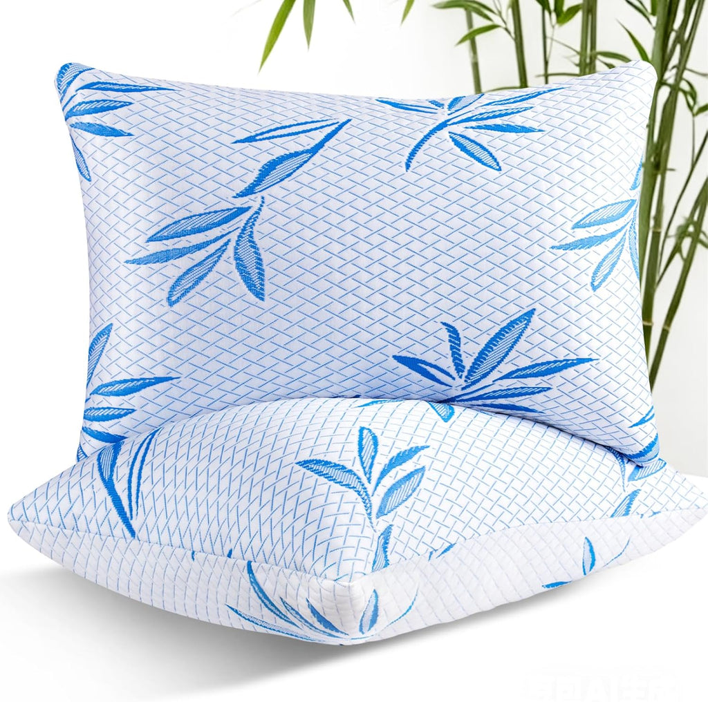 Btasleeephomeyland 2 Pack King Size Rayon Derived from Bamboo Pillow, Cooling Shredded Memory Foam Pillows, Adjustable Soft & Firm Gel Bed…