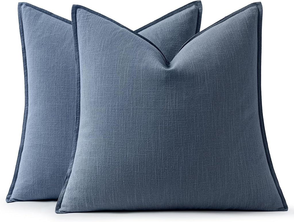 Anroduo Pack of 2 Decorative Linen Pillow Covers Blue Ashes Neutral Farmhouse Boho Soild Cushion Case Soft Accent Pillowcase for Couch Sofa…