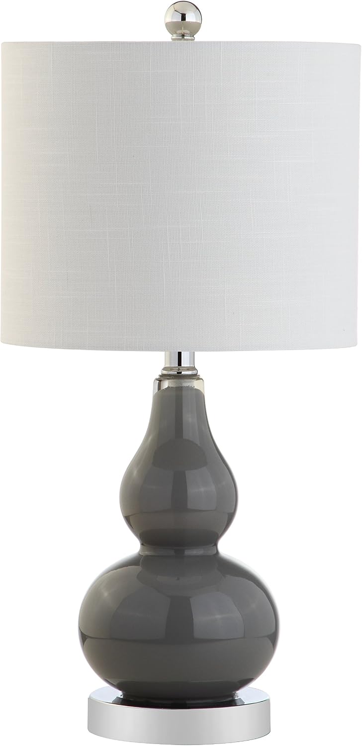 JONATHAN Y 20.5" Gray Glass Table Lamp, Modern Gourd Bedside Nightstand Lamp for Bedroom, Living Room, White Linen Shade, LED Bulb…