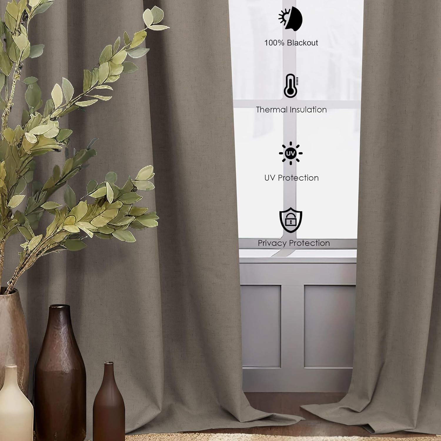 Dancurton Brown Drapes 84 Inch Length 2 Panels Set Linen Long Curtains for Bedroom Windows Soundproof Energy Efficient Thermal Insulated Ru…