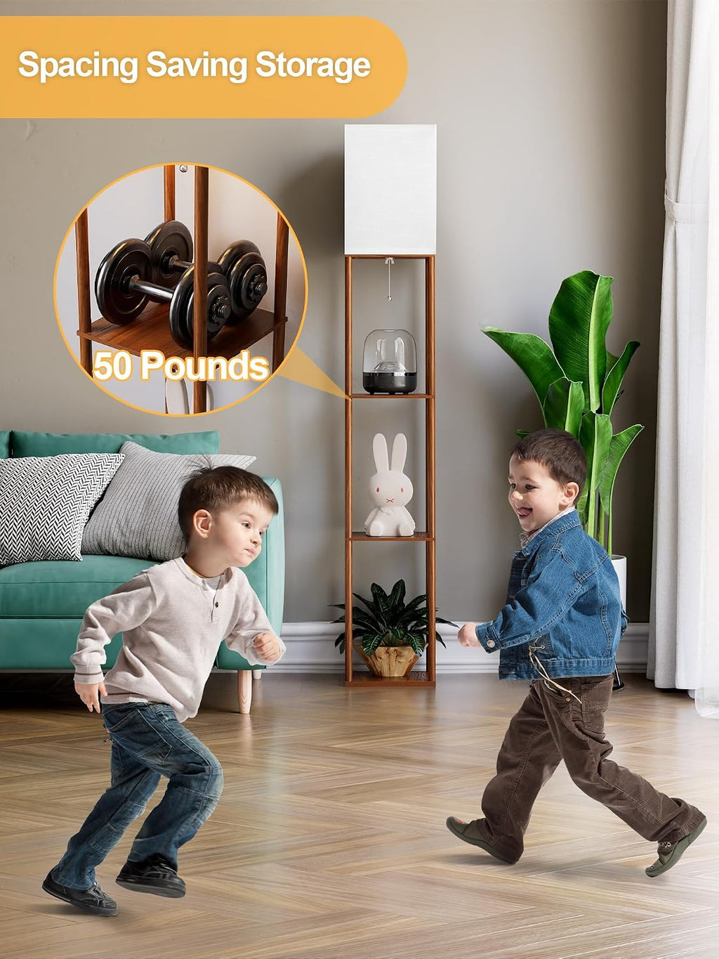 PARTPHONER Floor Lamp with Shelves for Living Room Walnut Brown 2 Pack, Shelf Floor Lamp with 3 CCT LED Bulb, Corner Display Standing…