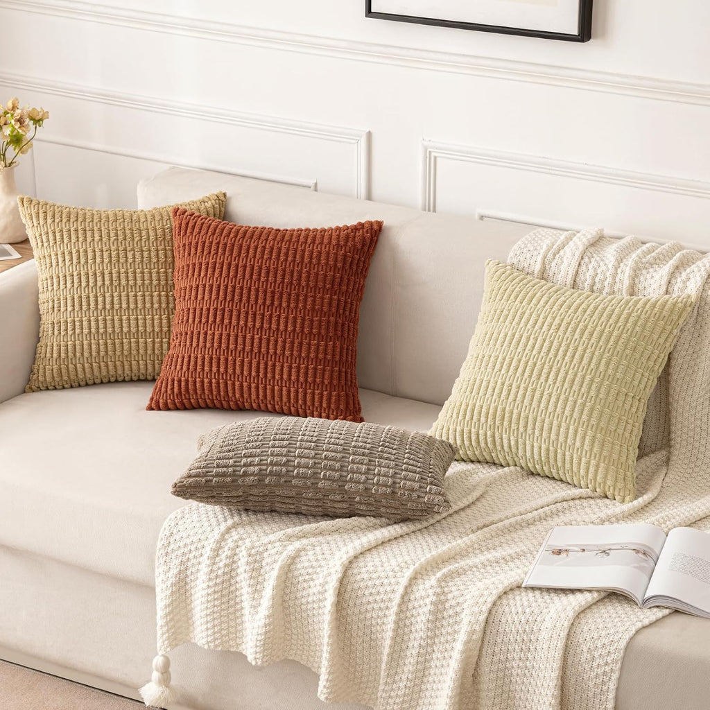 Miulee Pack of 2 Dark Rust Corduroy Decorative Pillow Covers 20x20 Inch Soft Boho Striped Throw Pillow Covers Modern Farmhouse Home Decor f…