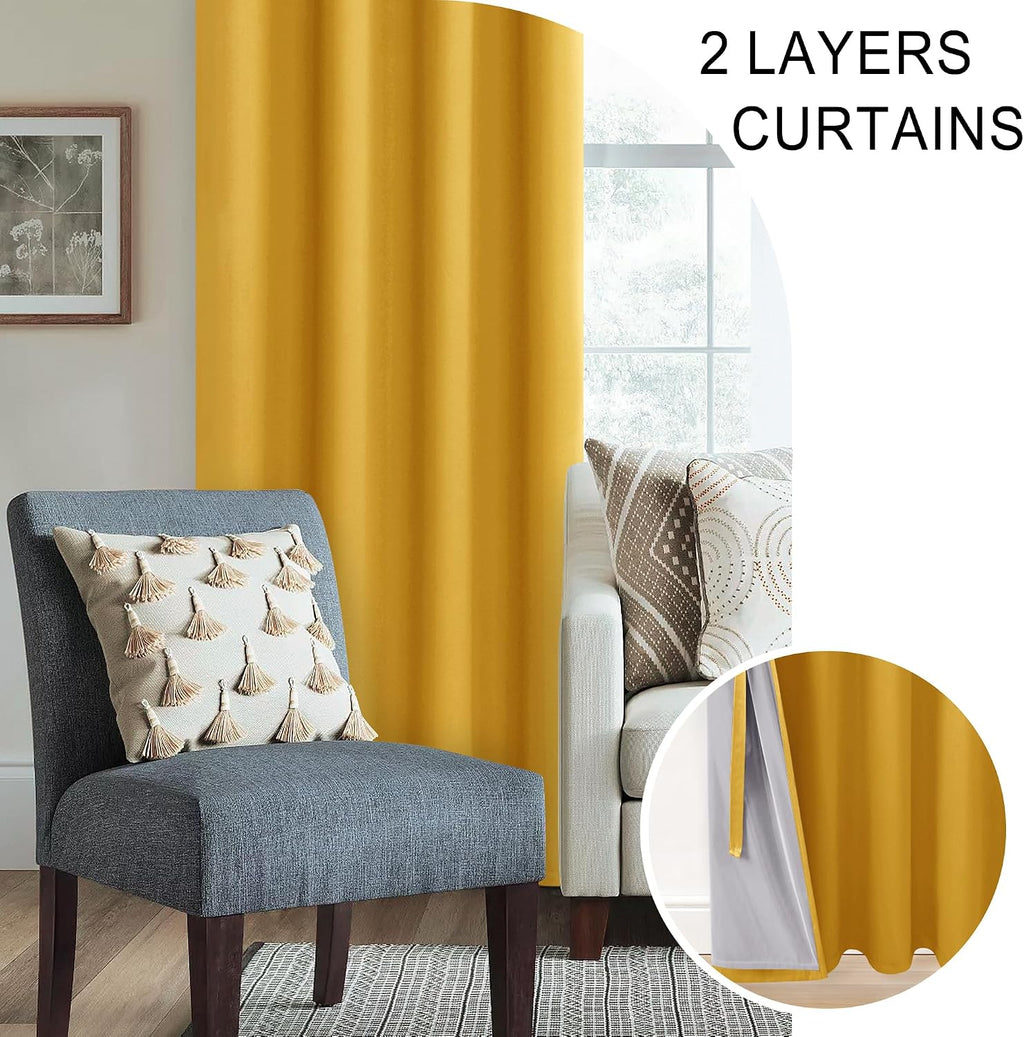 Xwzo 100% Blackout Curtains 72 Inches Length - Heat and Light Blocking Ring Top Window Drapes with Black Liner Backing for Bedroom Sewn wit…