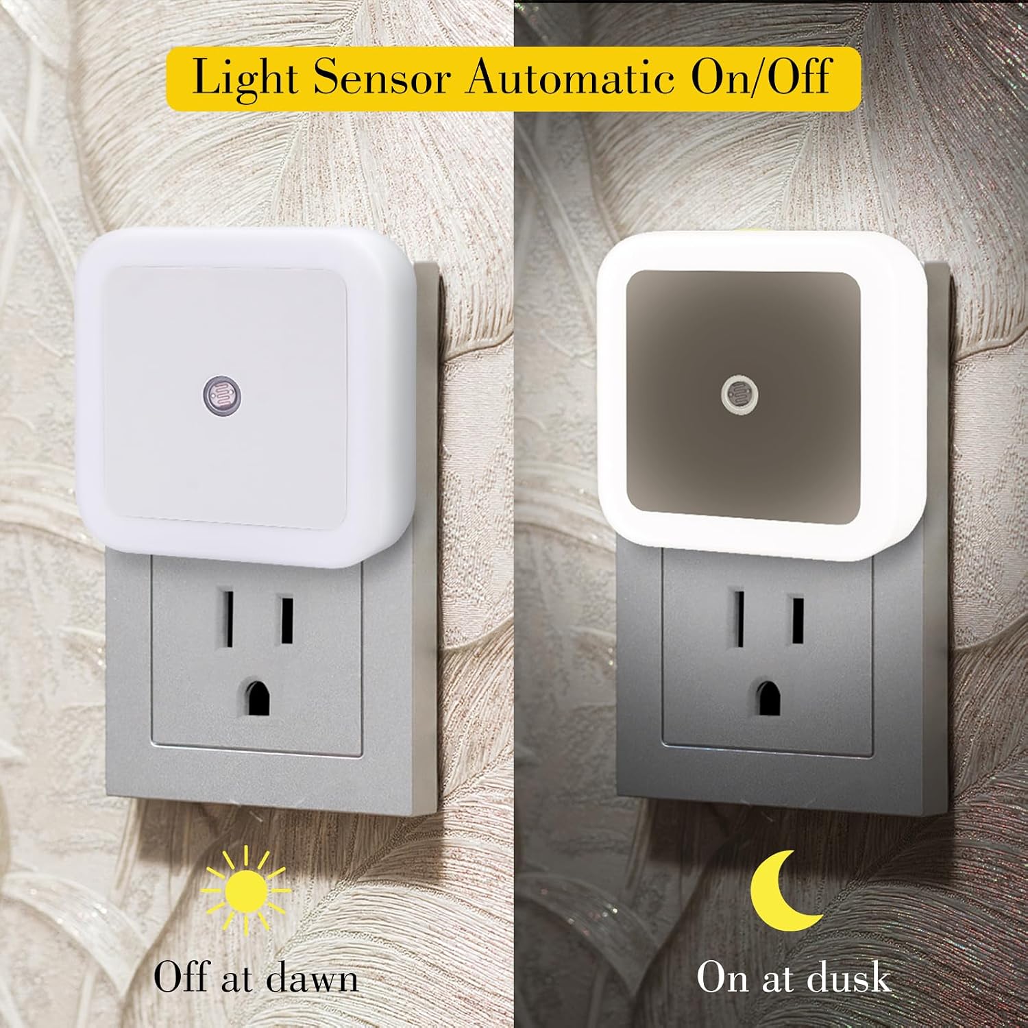 KINUR LED Night Lights Plug into Wall Daylight Color with Dusk to Dawn Night Light Plug in Sensor for Kids Room, Bedroom, Bathroom, Baby…
