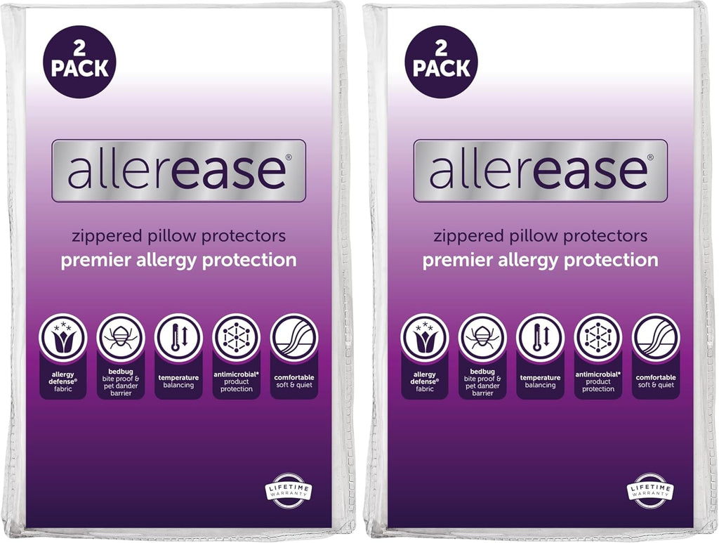 Set of 2 King AllerEase Pillow Protectors - Temperature Balancing, Allergist Recommended - Premium Breathable, Zippered Protectors,(Pack of 2)