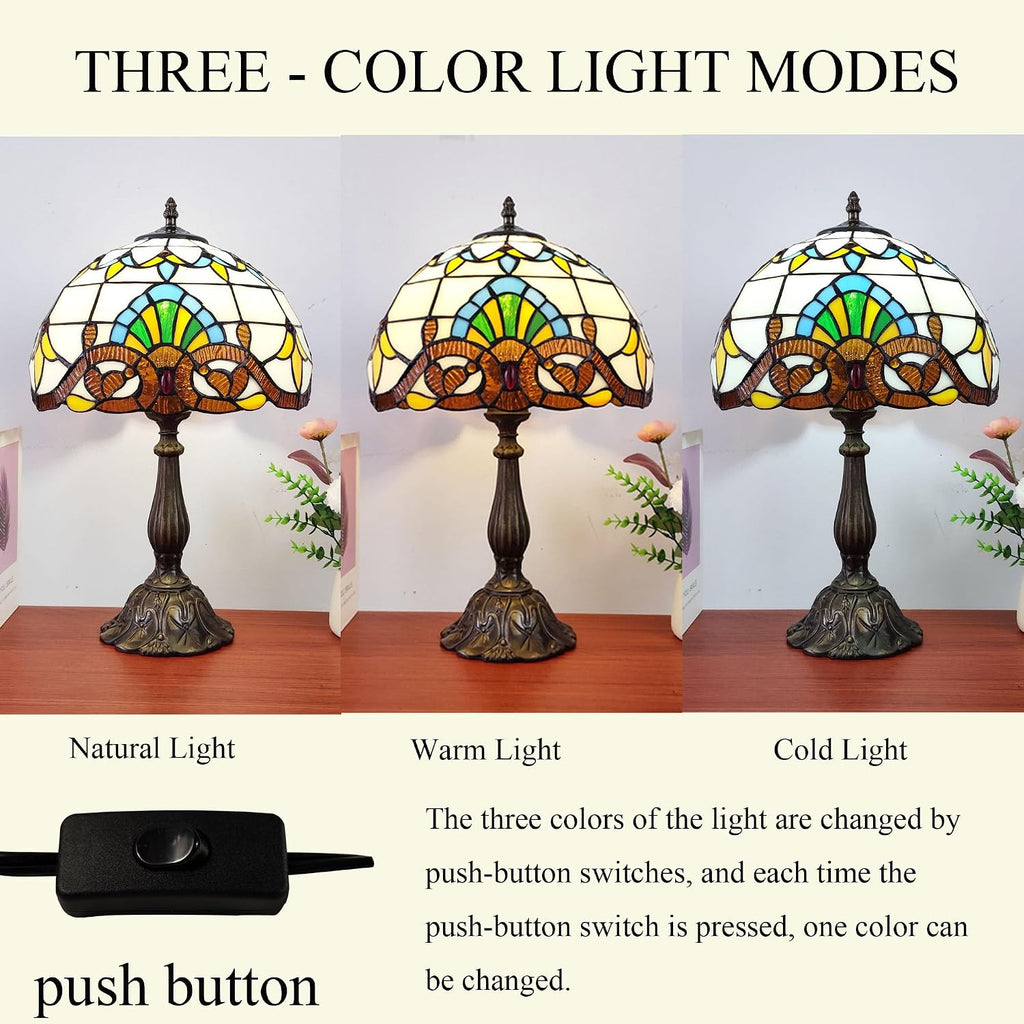 Tiffany Table Lamp 12X12X19 Inch Yellow Baroque Style Stained Glass Lamp Antique Bedside Desk Reading Light for Bedroom Living Room Home…