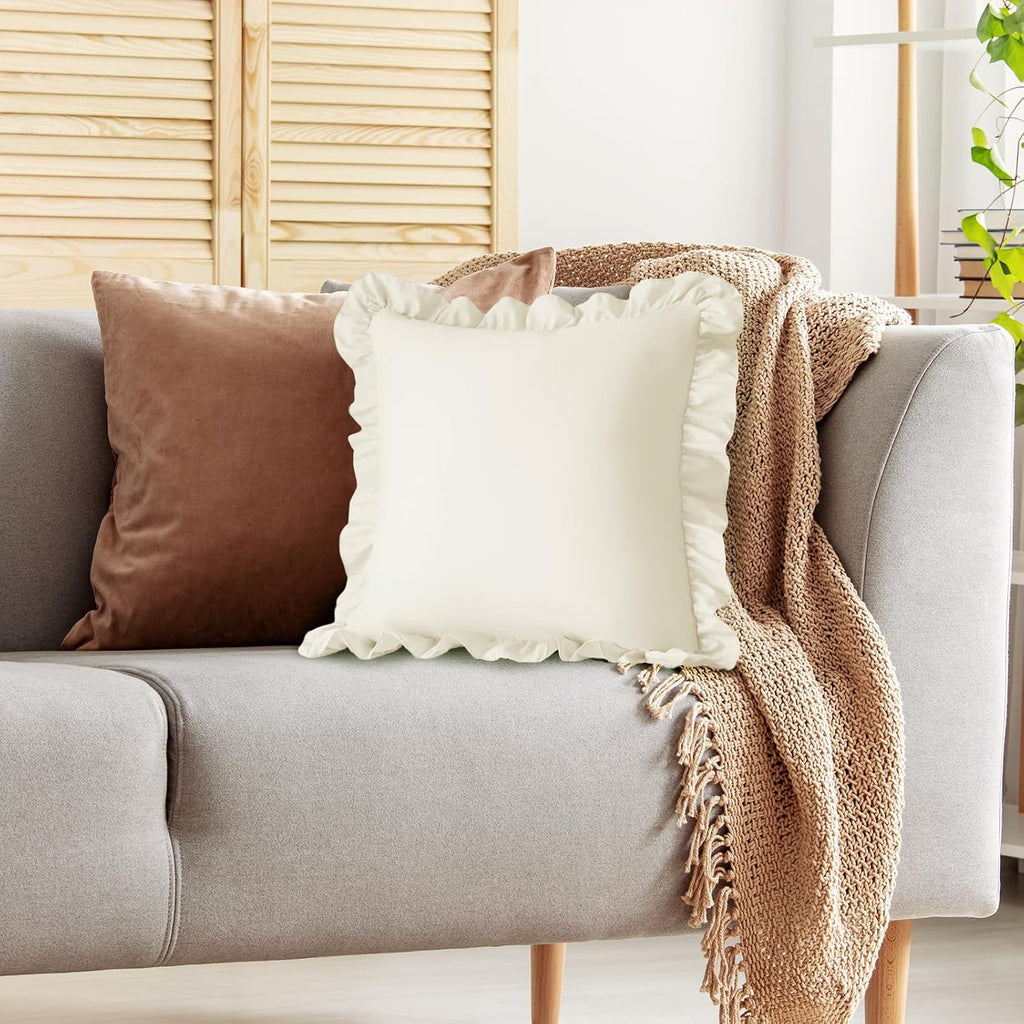 KKJIAF Ruffle Pillow Cases 24x24 Inches, Beige Square Ruffled Pillow Covers Set of 2, Microfiber Wrinkle Resistant Pillow Shams with…