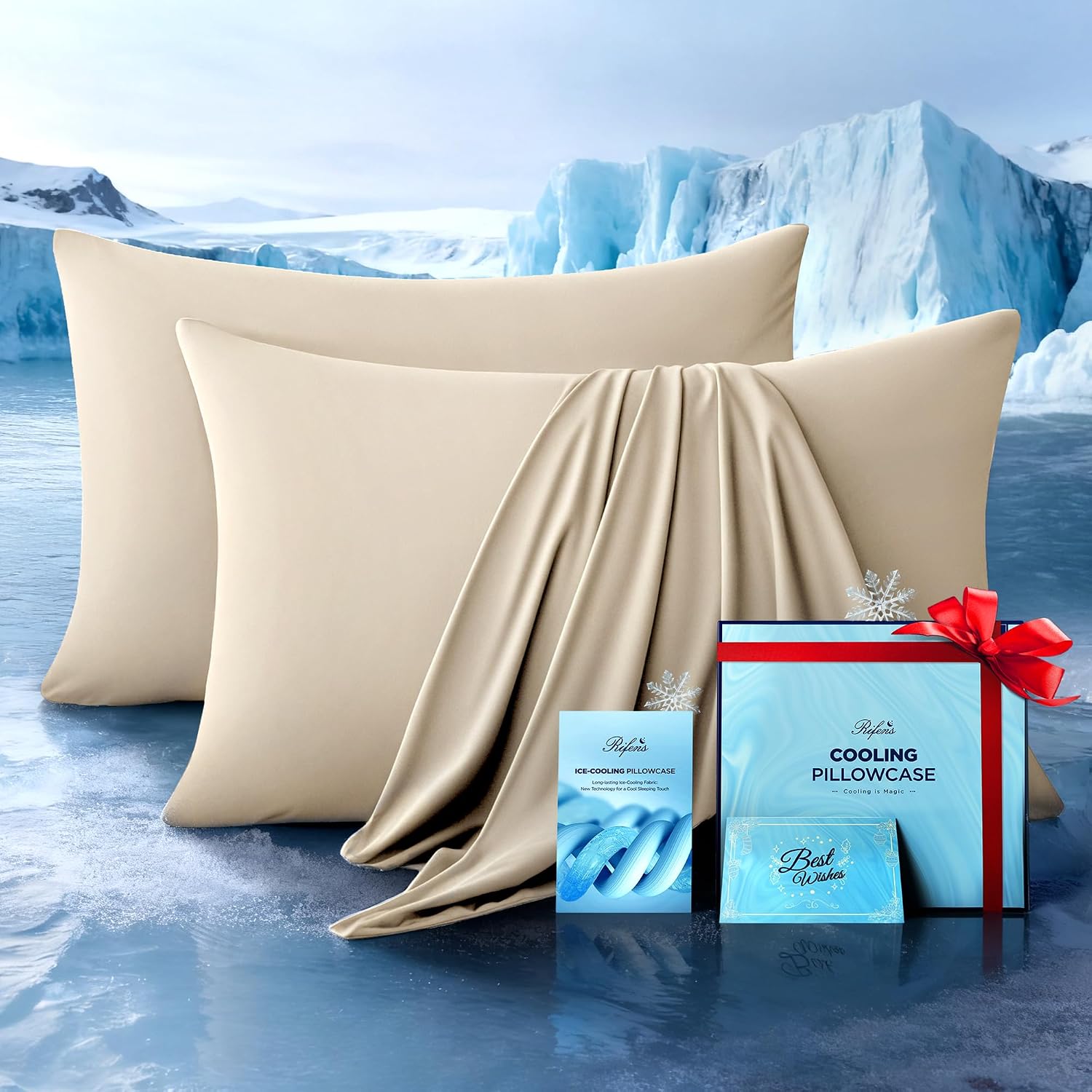 Rifens Ultra-Chill Cooling Pillowcase Set of 2 for Hot Sleepers, Softer Than Silk Pillow Cases for Protecting Hair & Skin, Breathable Bed P…