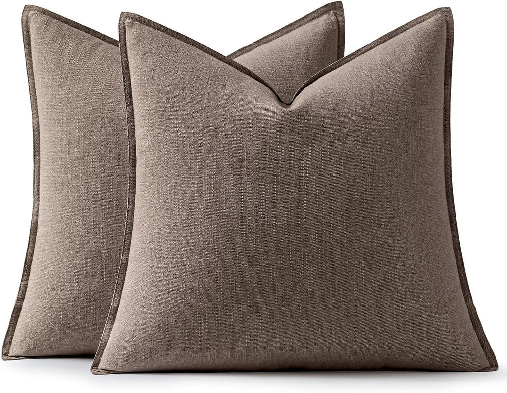 Anroduo Pack of 2 Decorative Linen Pillow Covers Light Taupe Neutral Farmhouse Boho Soild Cushion Case Soft Accent Pillowcase for Couch Sof…