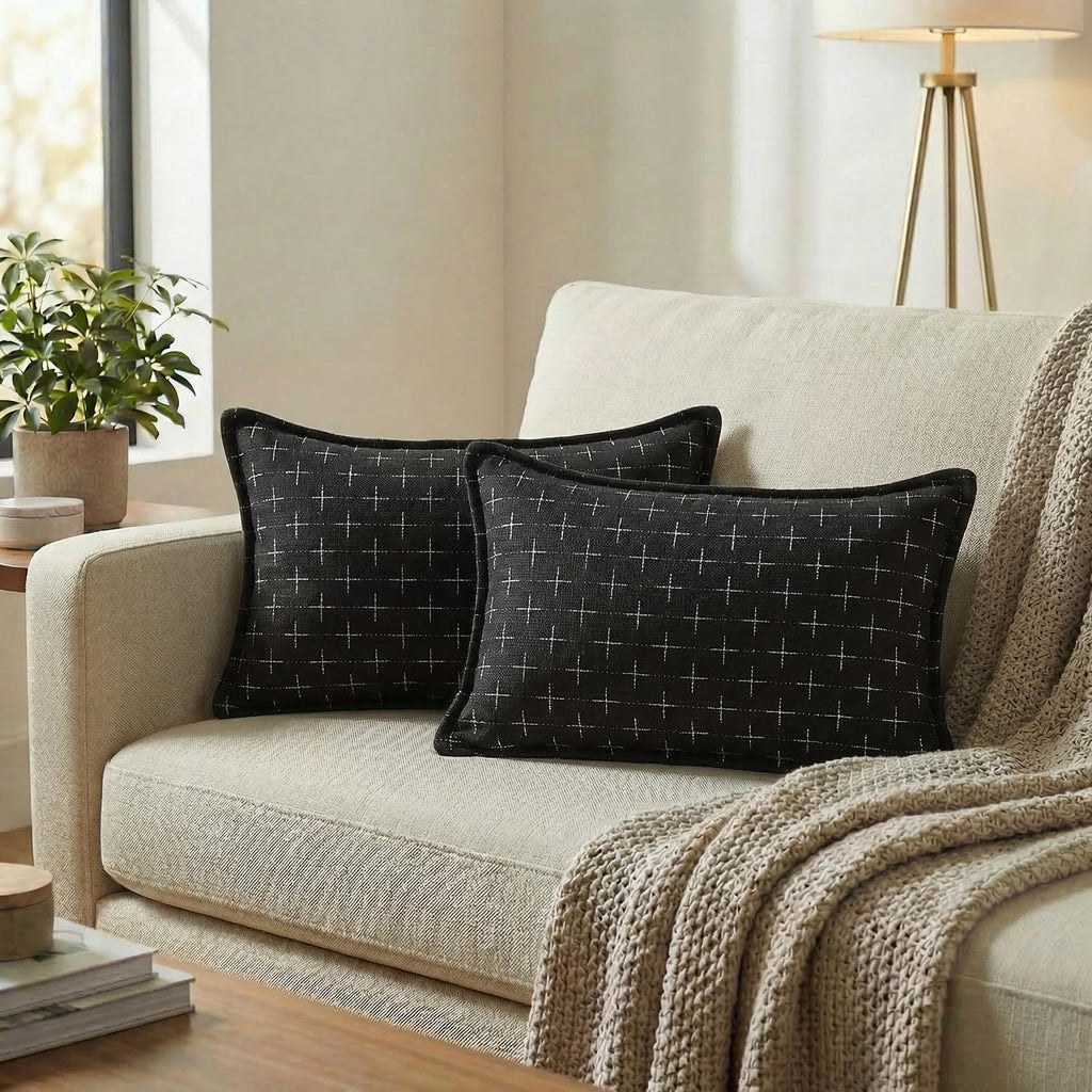 AVOINcolorlife AVOIN colorlife Pack of 2 Decorative Throw Pillow Covers 20x12 Inch, Flange Edges Woven Textured Cushion Case Home Decor for…
