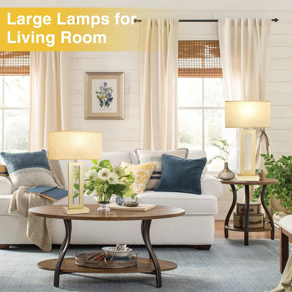 Seealle 22" Tall Bedroom Lamps for Living Room - Touch Gold Bedside Lamps with USB C+A, 3 Way Dimmable Lamp for Nightstand, Modern Night…
