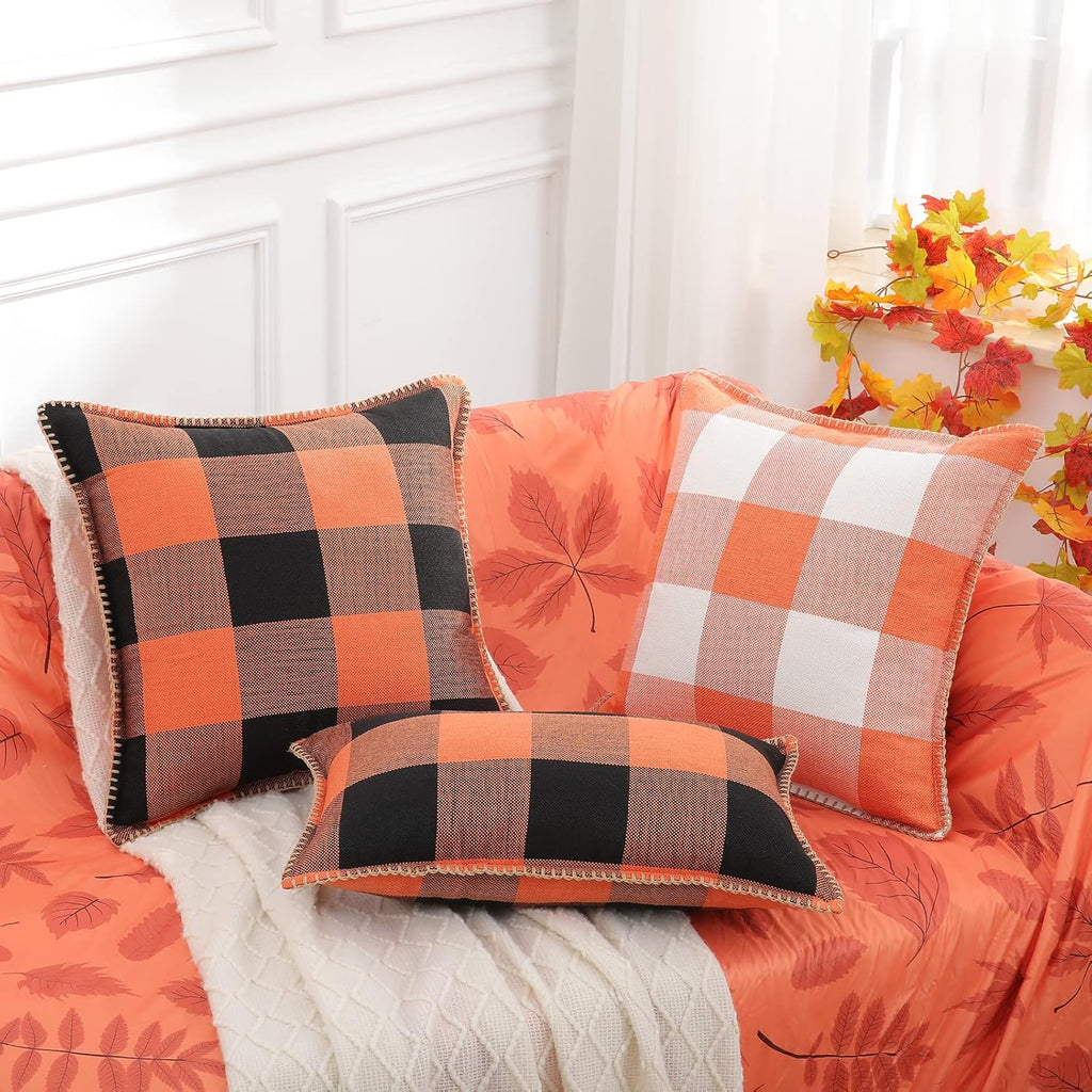 decorUhome Summer Buffalo Plaid Check Throw Pillow Covers 16x16 Set of 2 Outdoor Linen Decorative Farmhouse Gingham Pillow Covers with Stit…