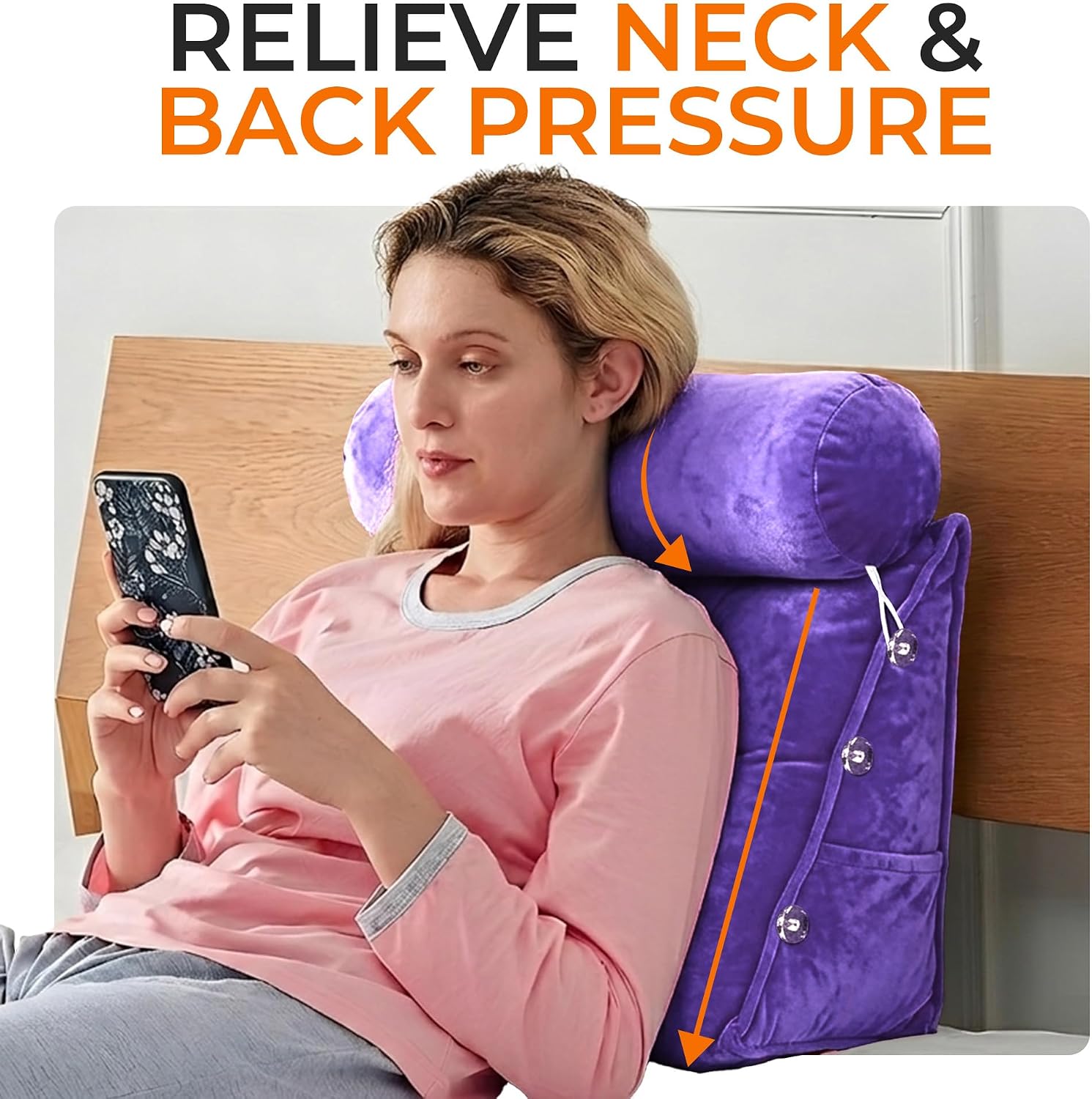 Cheer Collection Reading Wedge Pillow - Adjustable Wedge Reading Pillow with Neck Support, Hollow Fiber-Filled Backrest Pillow for…