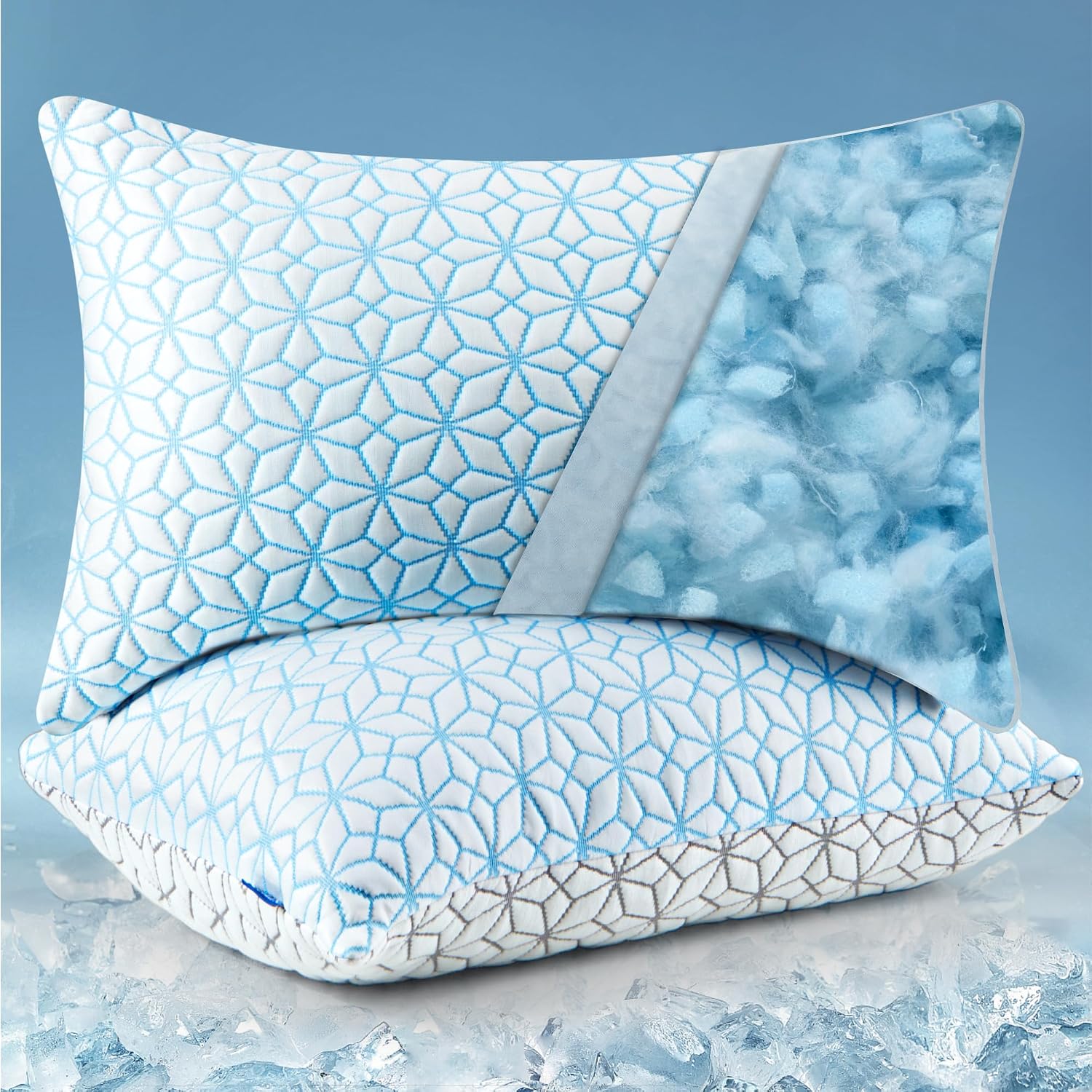 Wolki Queen Size Pillows Set of 2 Shredded Memory Foam Pillows 2 Pack, Adjustable Cooling Pillow for Side Sleepers, Back, Stomach, Hot Slee…