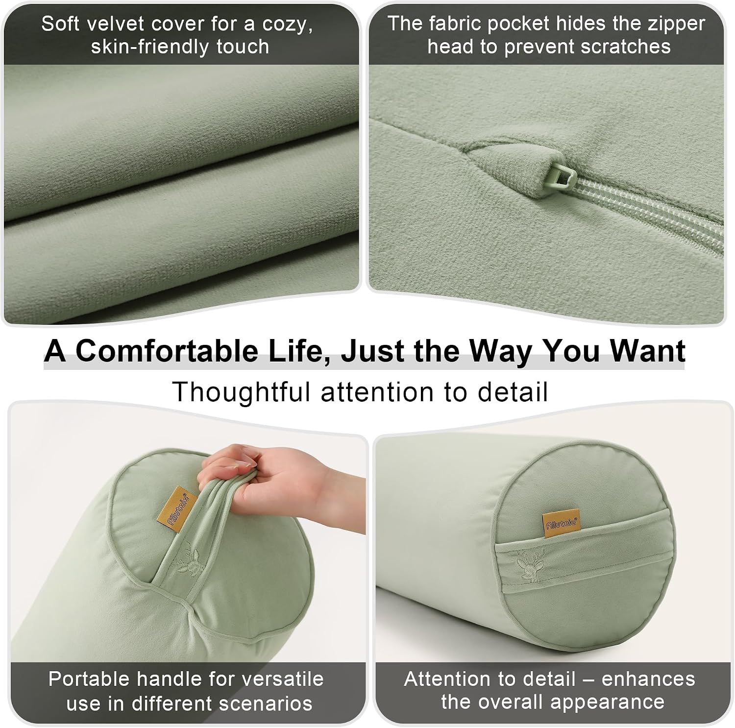 Body Pillow for Adults, Long Round Pillow, Big Cylindrical Pillow, Large Full Bolster Pillows for Side Sleepers (Celadon Green, 39.37"*7.87")