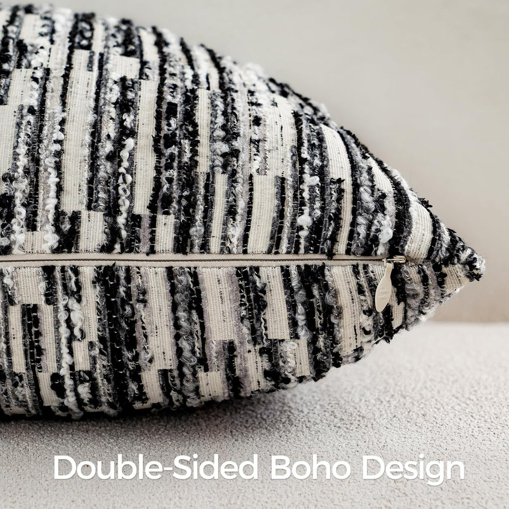 amoment a moment Boho Throw Pillow Covers Set of 2, Striped Decorative Rustic Farmhouse Pillow Cases, Aesthetic Modern Home Decor Couch Cushi…