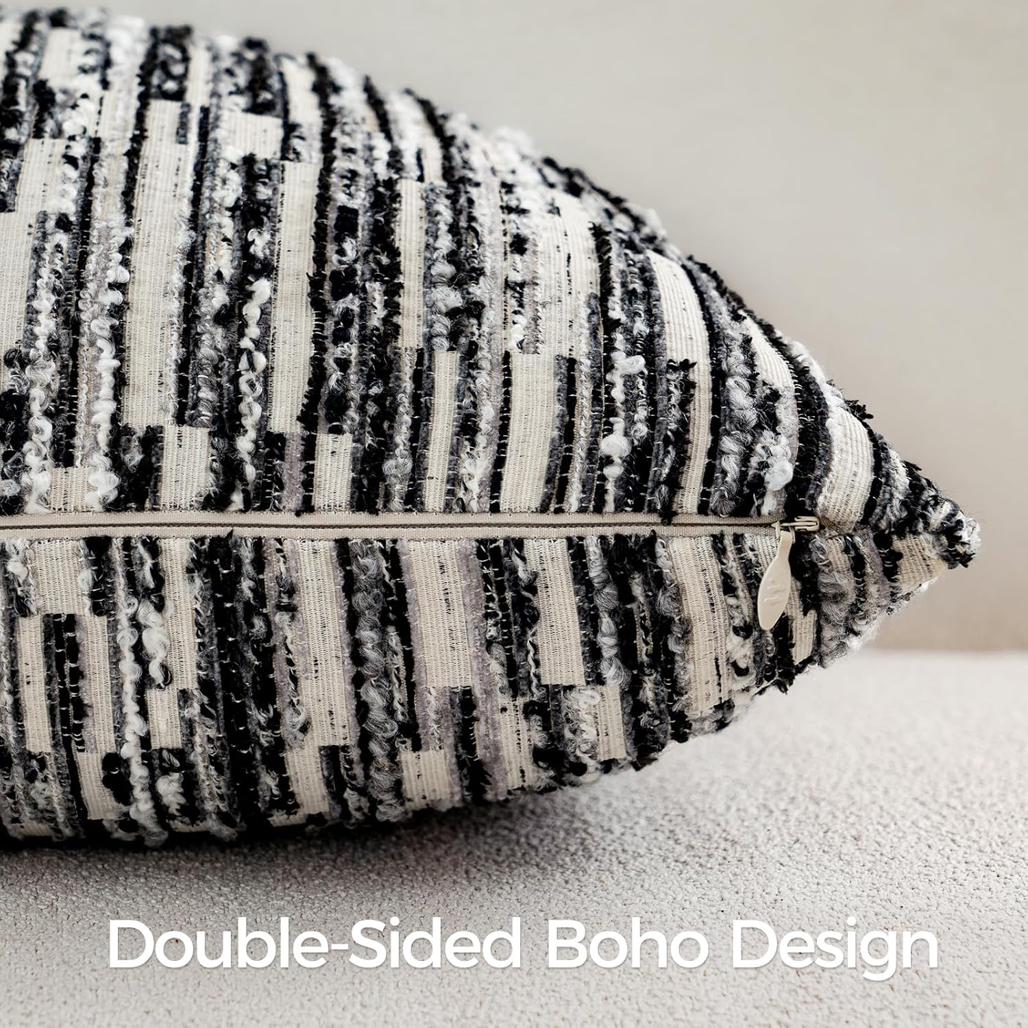 amoment a moment Boho Throw Pillow Covers Set of 2, Striped Decorative Rustic Farmhouse Pillow Cases, Aesthetic Modern Home Decor Couch Cushi…