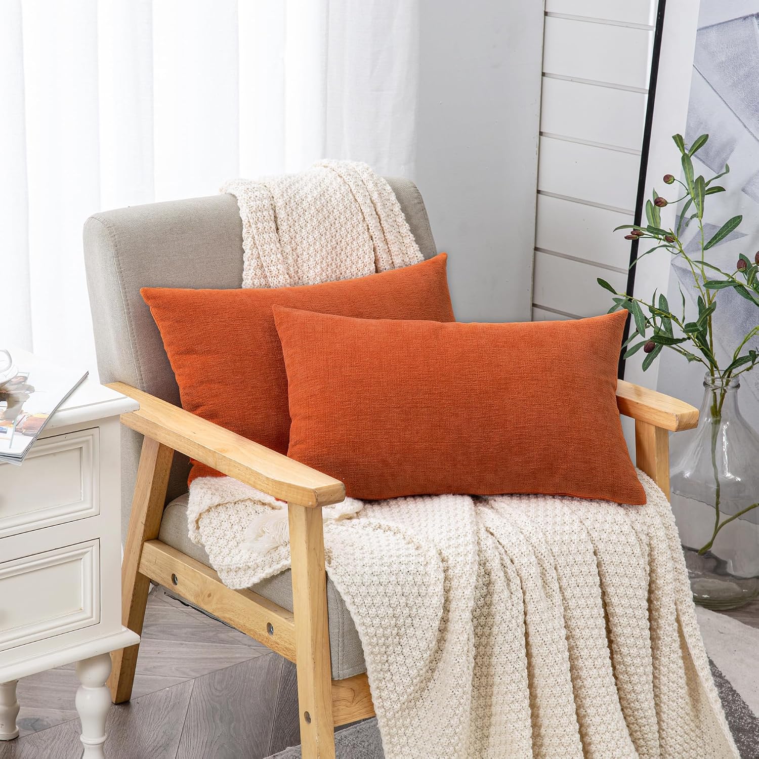 Gawamay Lumbar Pillow Decorative Rectangle Throw Pillow Covers 12"x20" Inch Set of 2, Super Soft Chenille Pillowcase for Living Room Bedroo…