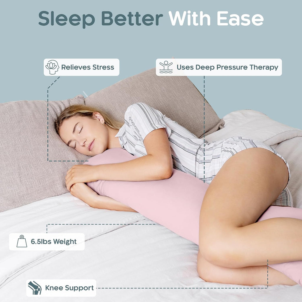 SleepCloud Weighted Body Pillow 6.5lbs - Weighted Pillow for Deeper Sleep (41” x 10”) - Cooling Body Pillows for Adults, Full Body Pillow…