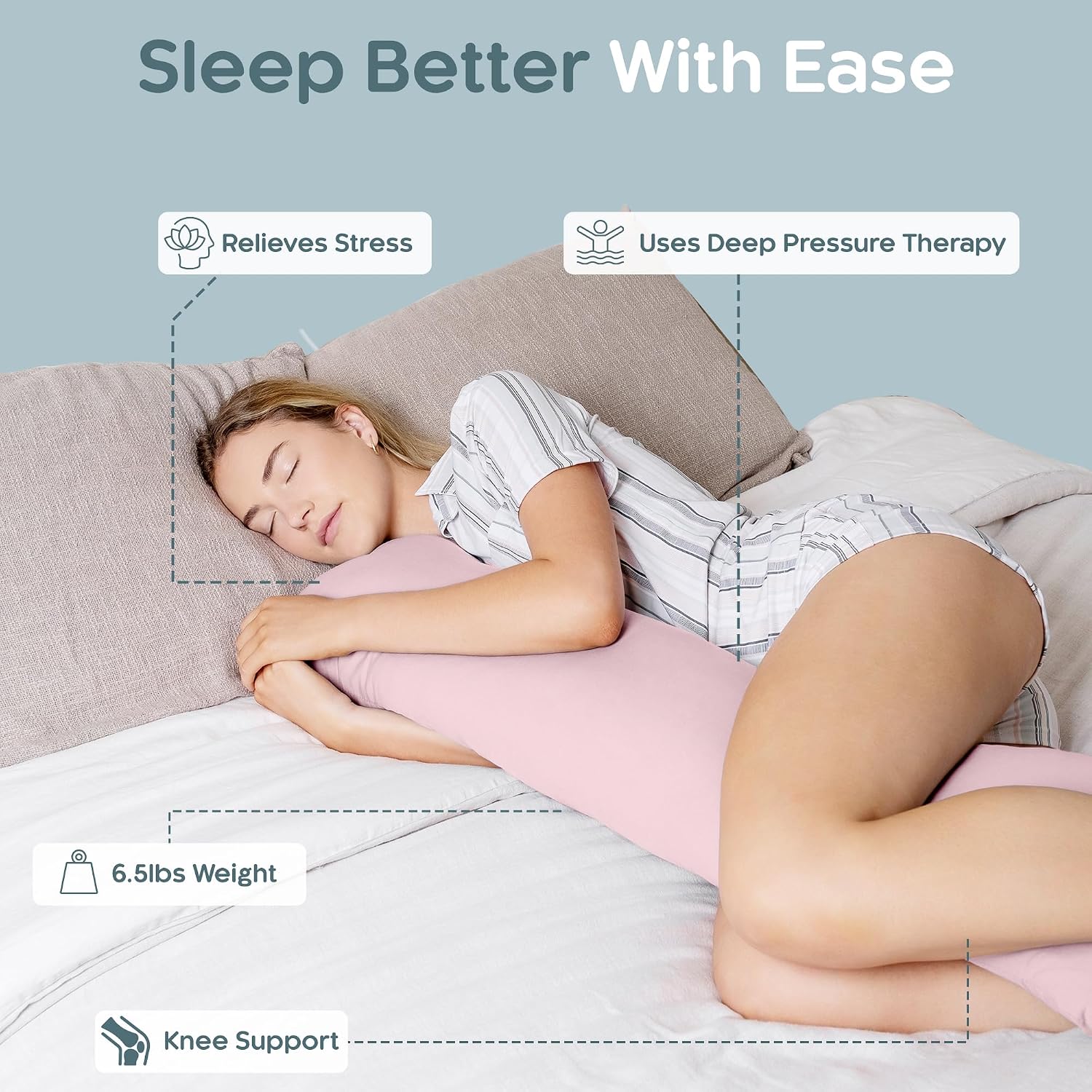 SleepCloud Weighted Body Pillow 6.5lbs - Weighted Pillow for Deeper Sleep (41” x 10”) - Cooling Body Pillows for Adults, Full Body Pillow…