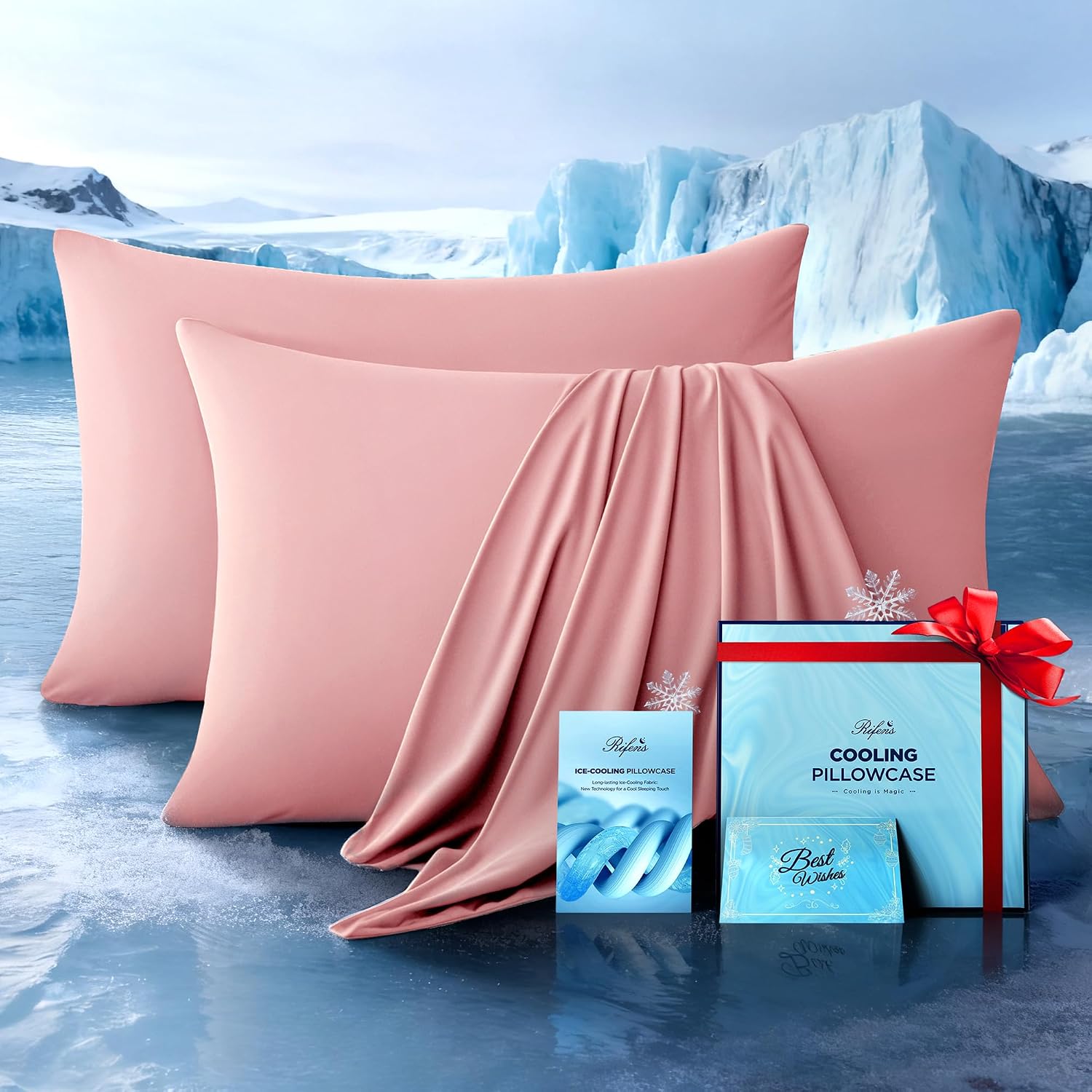 Rifens Ultra-Chill Cooling Pillowcase Set of 2 for Hot Sleepers, Softer Than Silk Pillow Cases for Protecting Hair & Skin, Breathable Bed P…