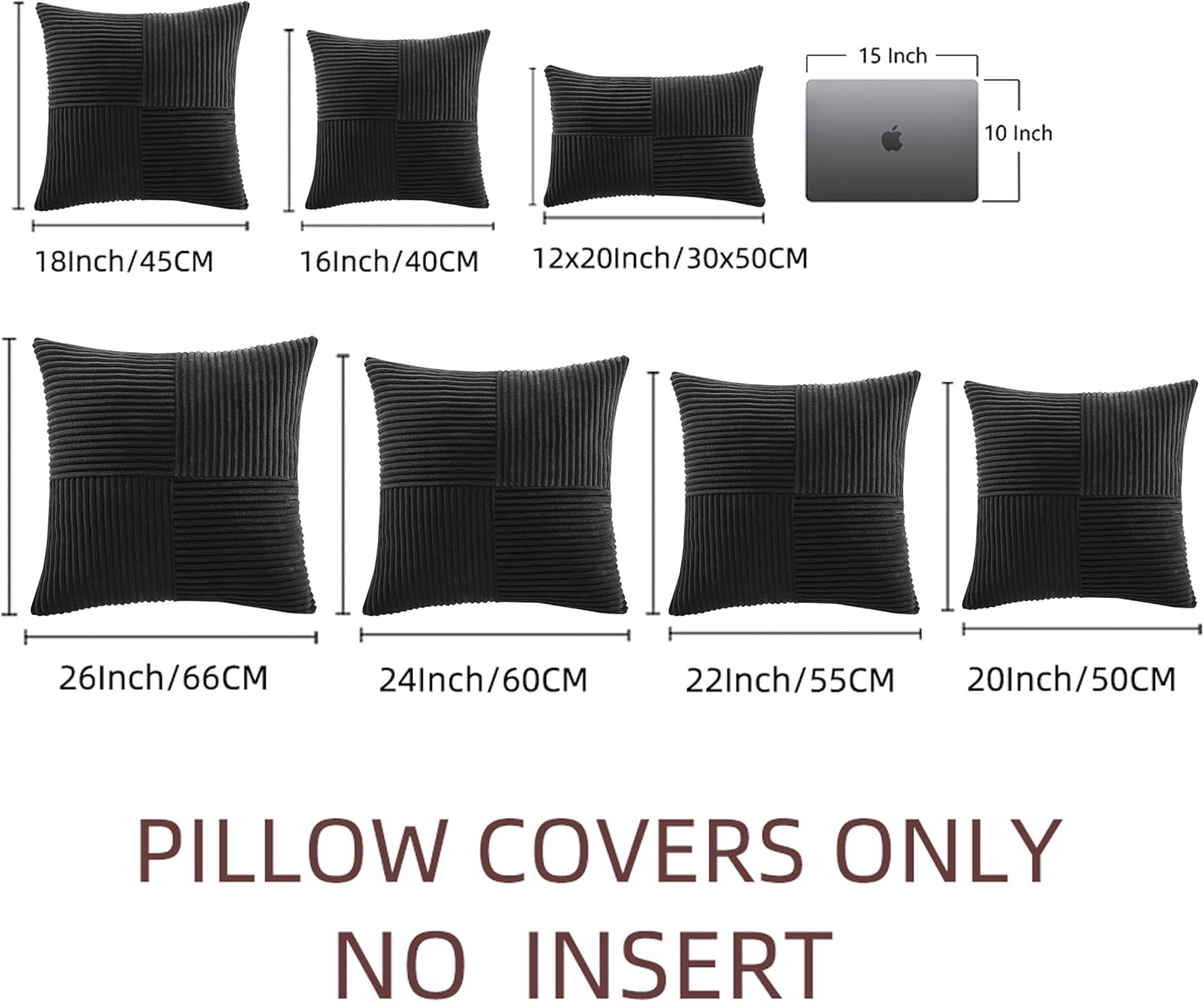 Fancy Homi 2 Packs Black Decorative Throw Pillow Covers 20x20 Inch for Living Room Couch Bed Sofa, Rustic Farmhouse Boho Home Decor, Soft…