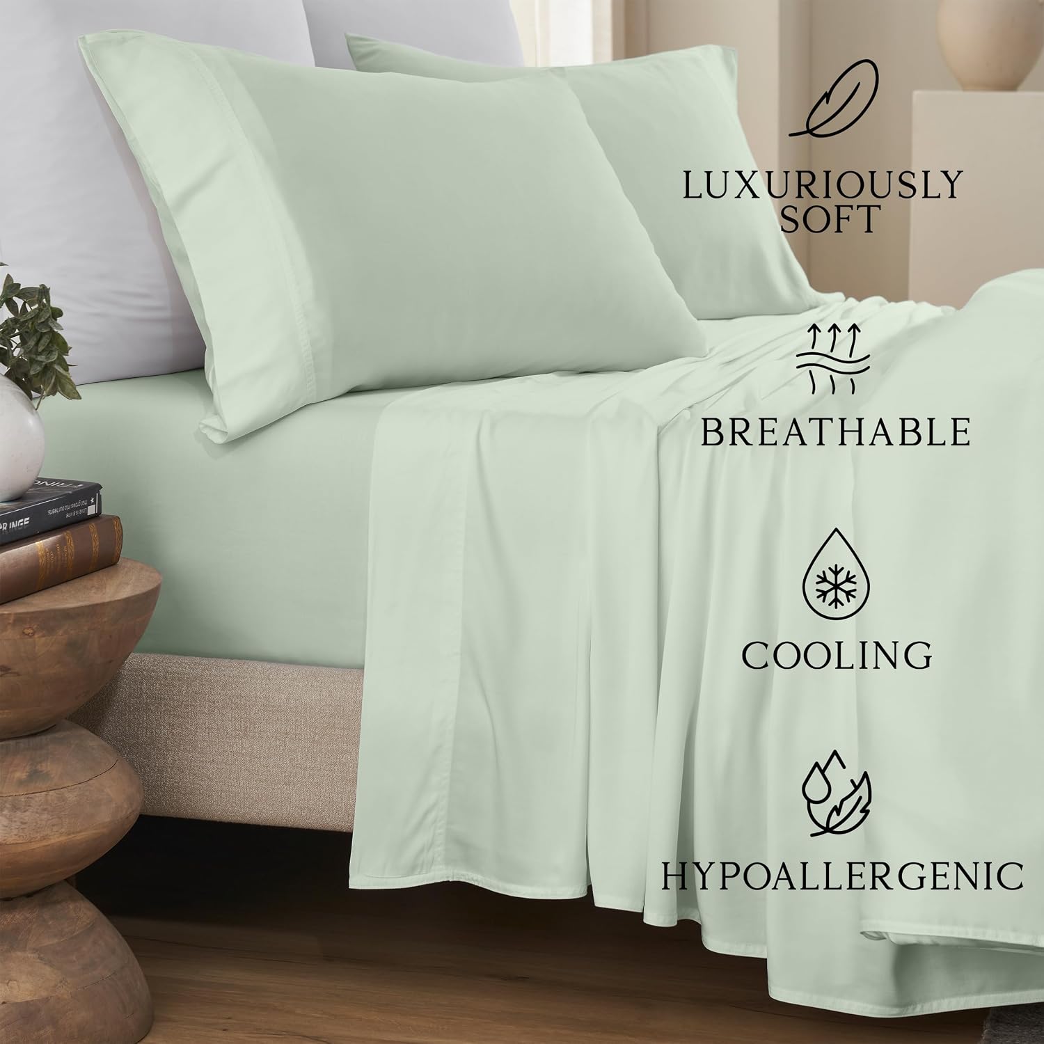 KARISSA MAE Pure Viscose from Bamboo Split King Size Sheet Set | 100% FSC Certified | Luxuriously Soft | Cooling | 18" Deep Pocket…
