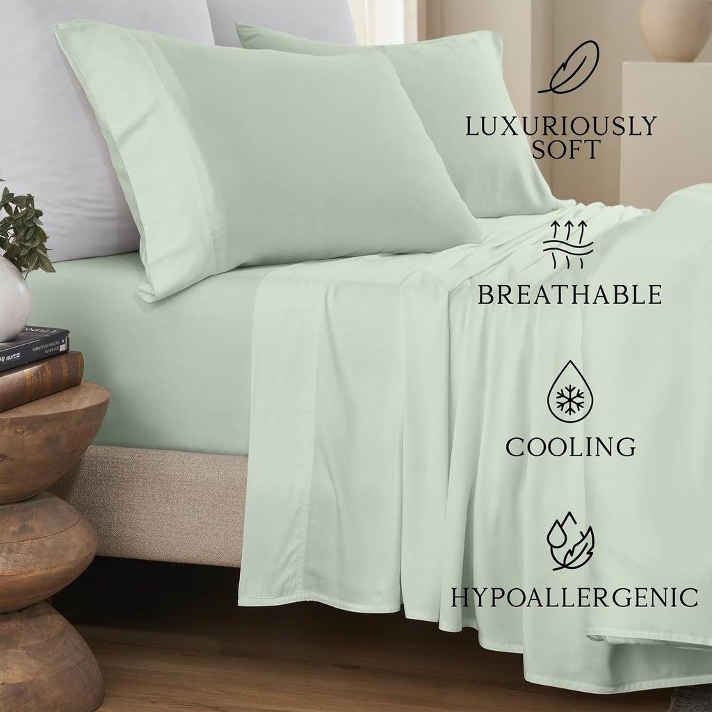 KARISSA MAE Pure Viscose from Bamboo Twin Size Sheet Set | 100% FSC Certified | Luxuriously Soft | Cooling | 18" Deep Pocket w/Corner…