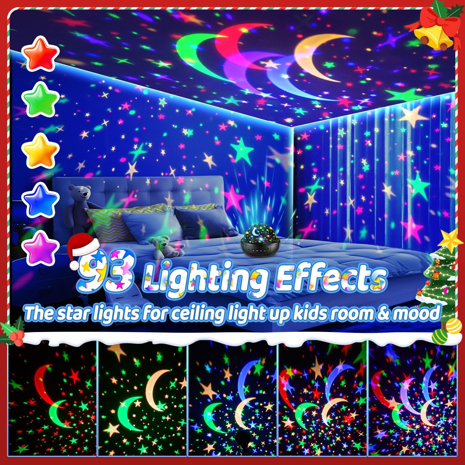 COOLNIGHT Night Light for Kids,93 Lighting+3 Films Kids Night Light Projector, Remote+Dimmable Star Projector,360° Ceiling Stars Glow in…