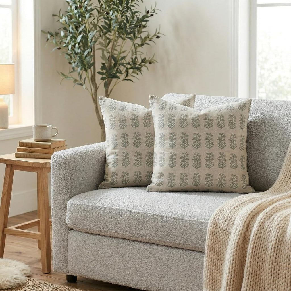 LineandLoop Linen Throw Pillow Covers 20x20 inch Soft Green Spring Decorative Pillow Covers for Living Room, Bedroom 2 inches Cotton Green
