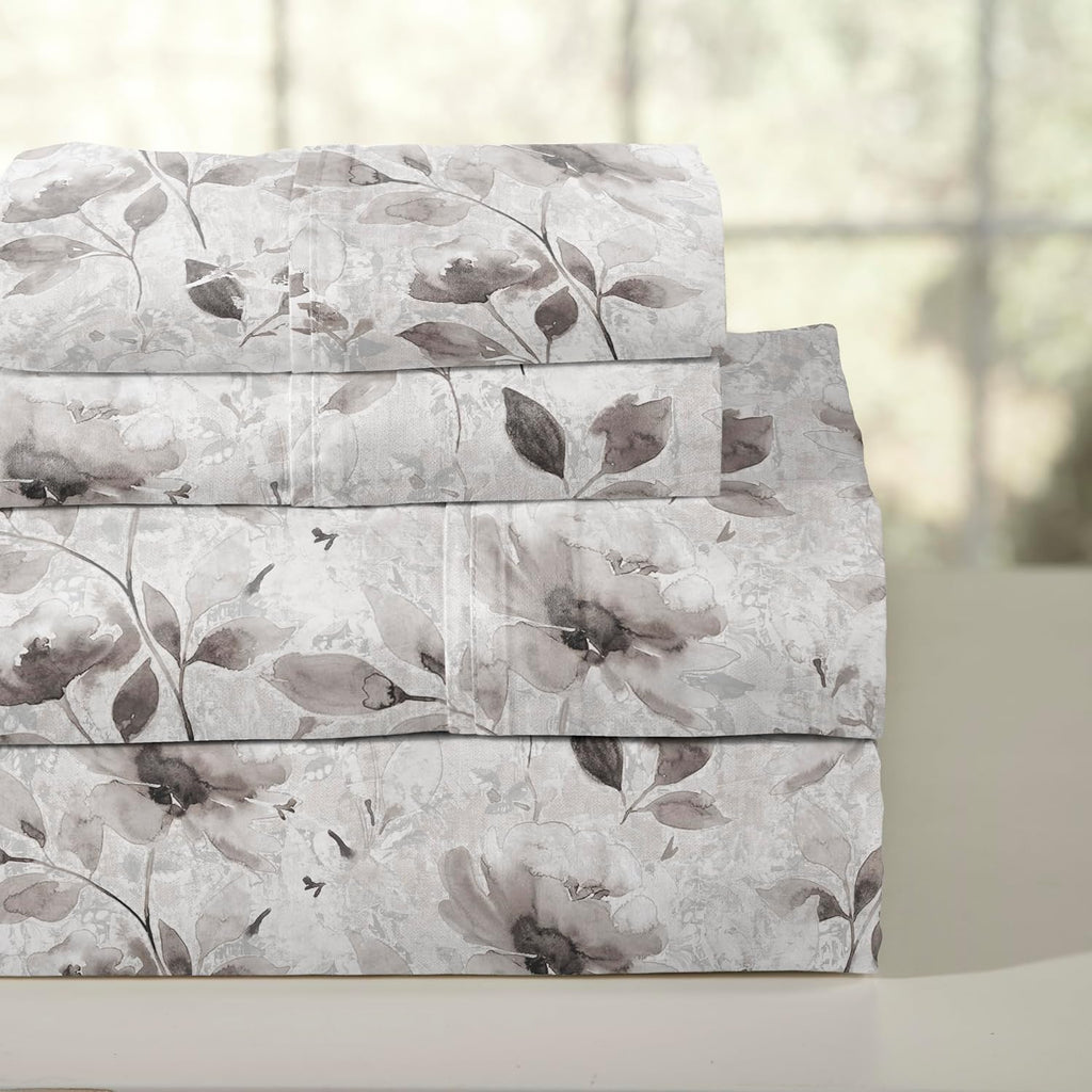 Pointehaven Night Garden Printed Cotton Percale 4 pc Sheet Set, King