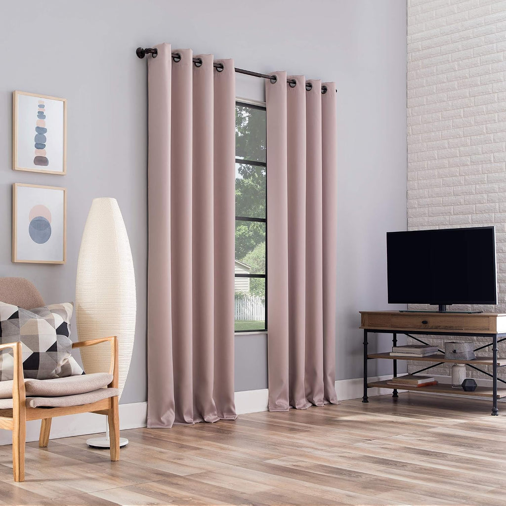 Sun Zero Nordic 2-pack Theater Grade Extreme 100% Blackout Grommet Curtain Panel Pair, 52" x 84", Blush