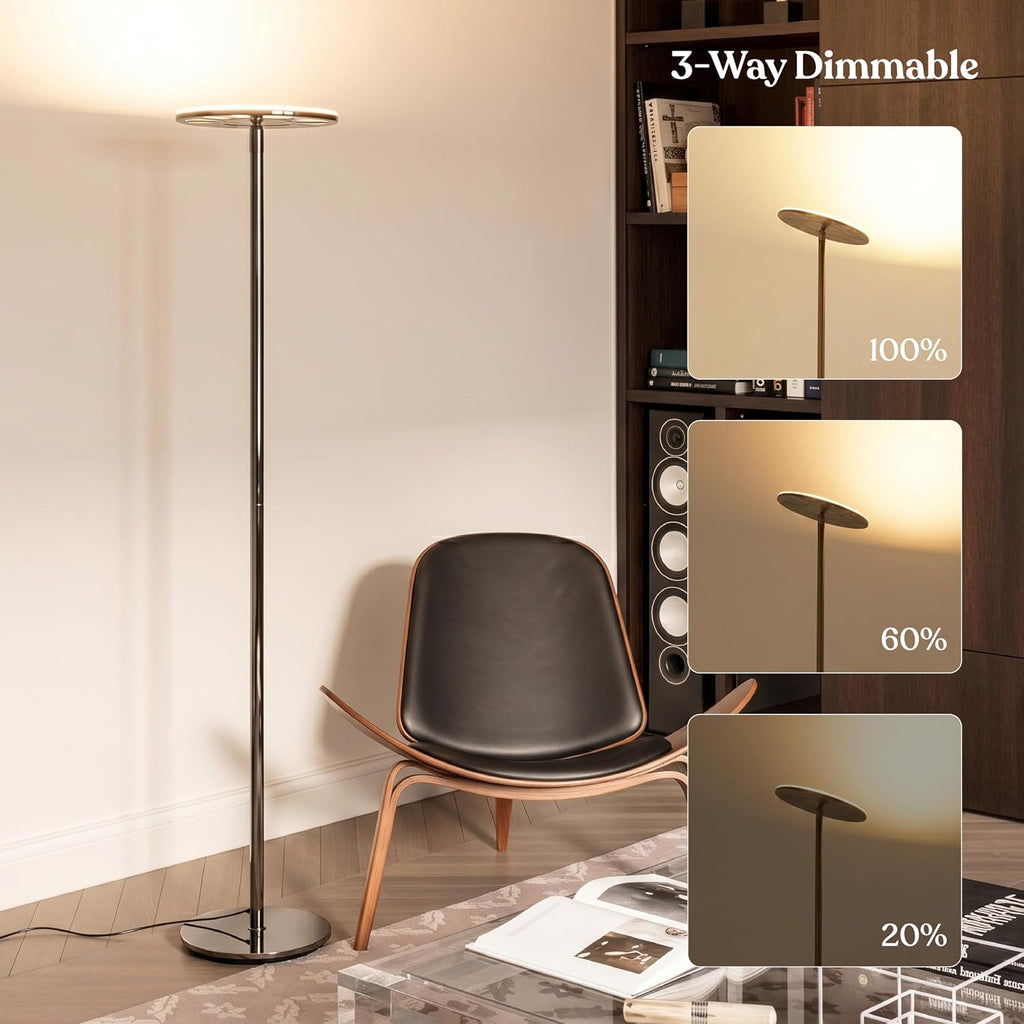 Brightech Sky LED Floor lamp, Torchiere Super Bright Floor Lamp for Living Rooms & Offices - Dimmable, Tall Standing Lamp for Bedroom…
