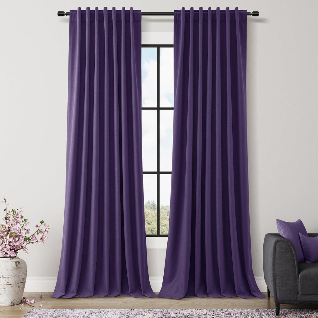 Guken 100% Blackout Curtains 108 Inch Length 2 Panels Set for Living Room Bedroom Back Tab Thermal Insulated Black Out Linen Drapes Room Da…