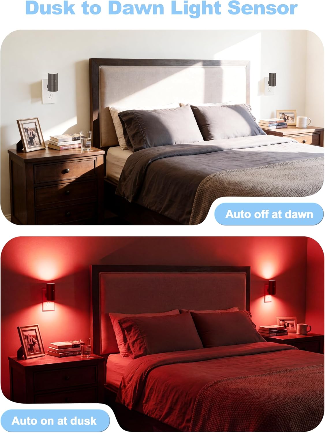 Volisun Red Night Light Plug into Wall, LED Night Lights with Light Sensor, Red, Dimmable Night Light for Christmas, Holiday Deco…