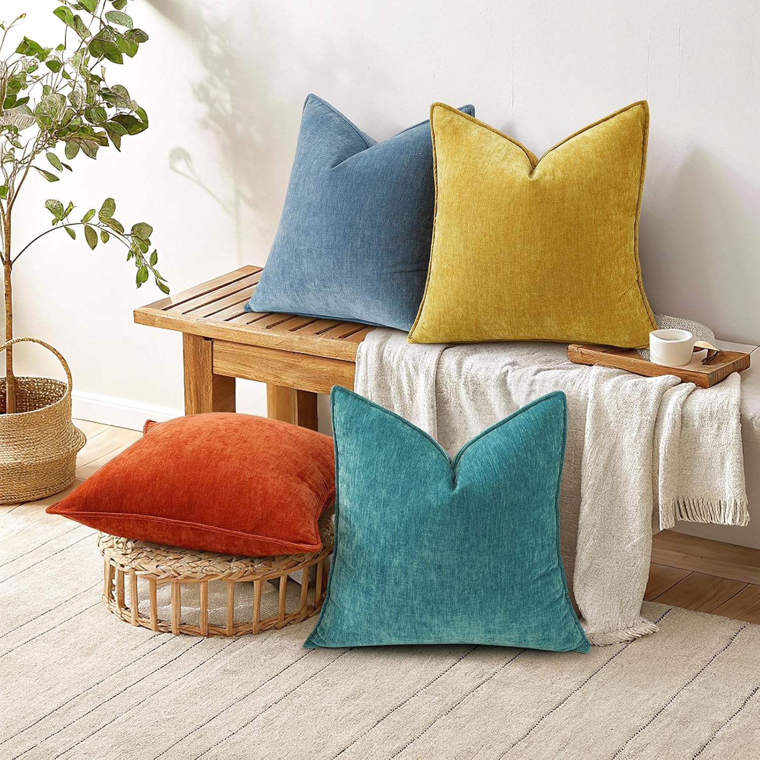 decorUhome Summer Couch Throw Pillow Covers 18x18 Set of 2, Decorative Soft Velvet Modern Cozy Chenille Pillow Cases with Elegant Design fo…