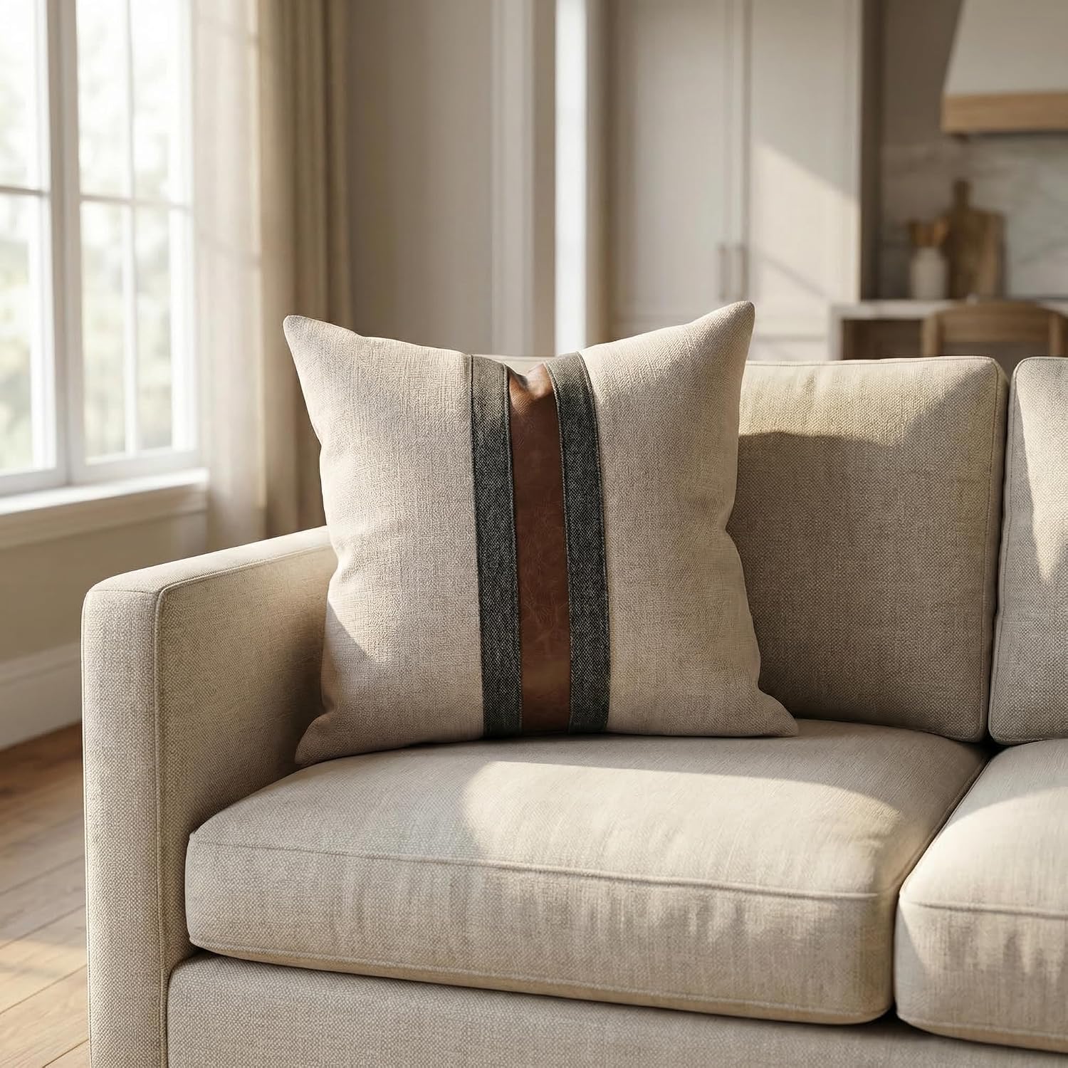 Farmhouse Decorative Outdoor Throw Pillow Covers for Couch Sofa Bed Brown Faux Leather Accent Pillow Cover Modern Decor Pillow Case 16 x…