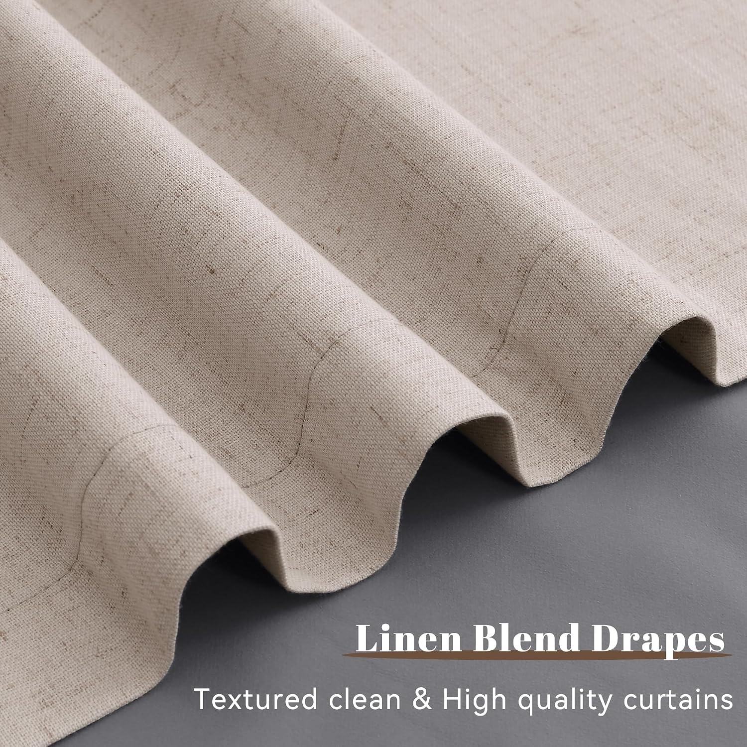 Guken Champagne Linen 100% Blackout Curtains for Bedroom 108 Inches Long 2 Panels Set Luxury Textured Backdrop Room Darkening Black Out Bac…