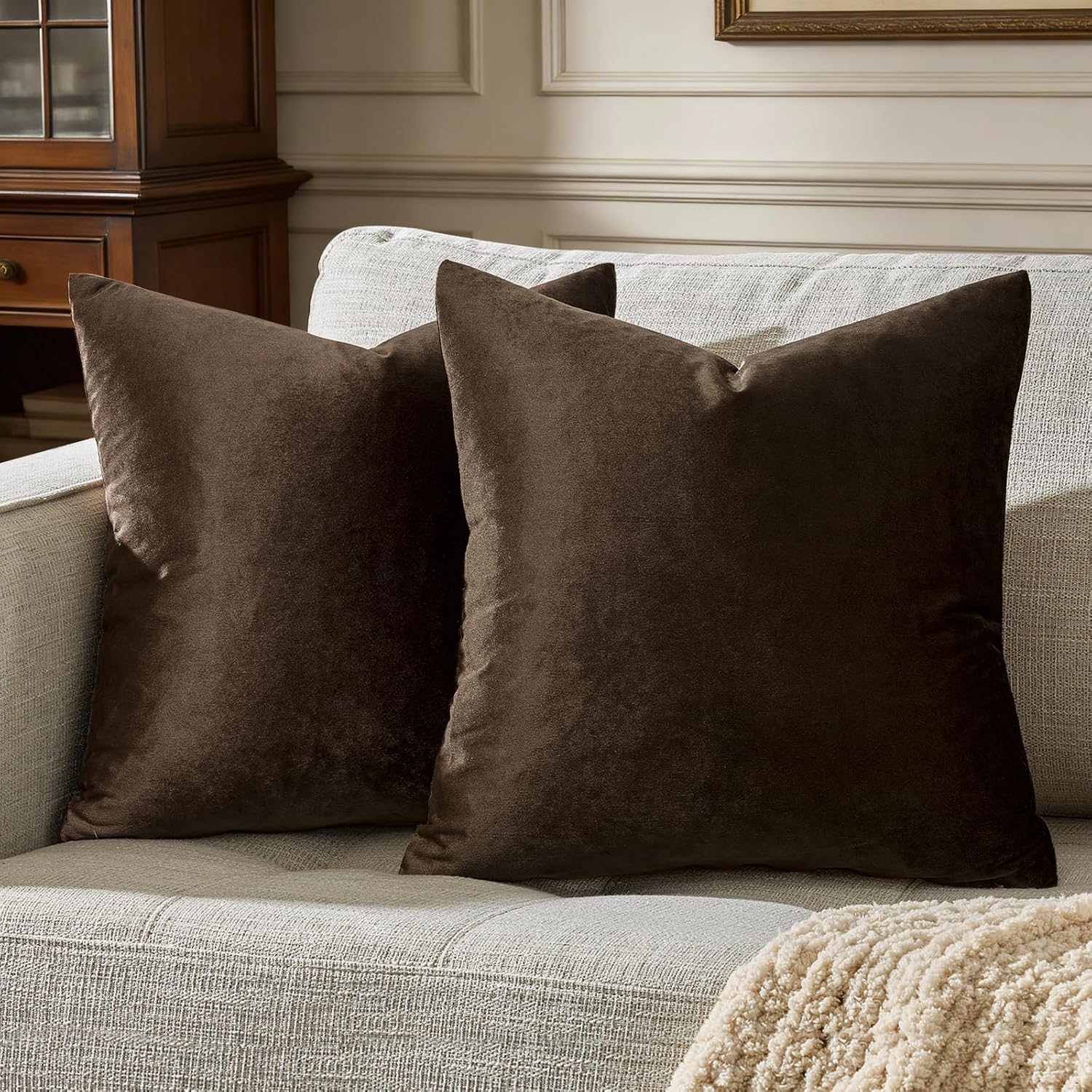GIGIZAZAFocusingonhomedecoration GIGIZAZA Brown Velvet Pillow Covers 18x18, Square Solid Throw Pillow Covers Decorative Modern Pillows Small…