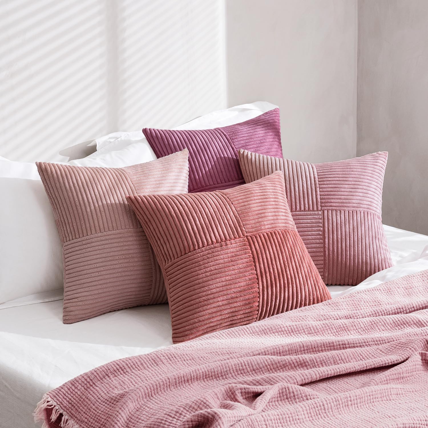 Miulee Aesthetic Pink Throw Pillow Covers 18x18 Inch Set of 4 Spring Decorative Coquette Cushion Cases Cute Gradient Pillow Cases Corduroy…