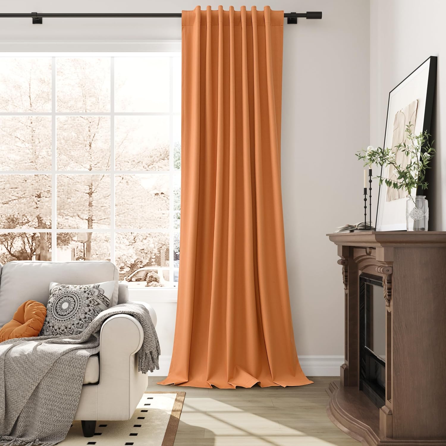 Guken Orange 100% Blackout Linen Curtains 84 Inch Long for Bedroom 2 Panel Linen Textured Black Out Light Blocking Thermal Insulated Soundp…